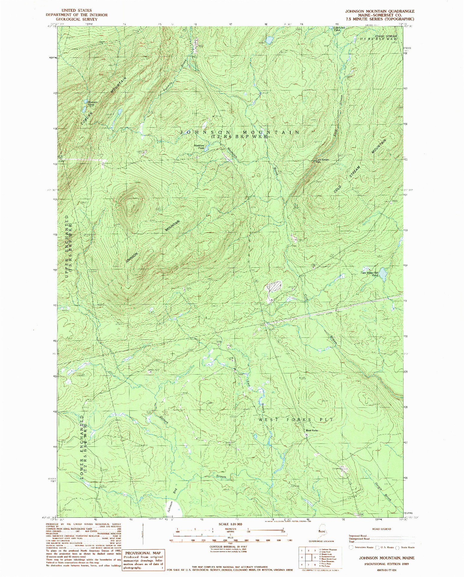 USGS 1:24000-SCALE QUADRANGLE FOR JOHNSON MOUNTAIN, ME 1989