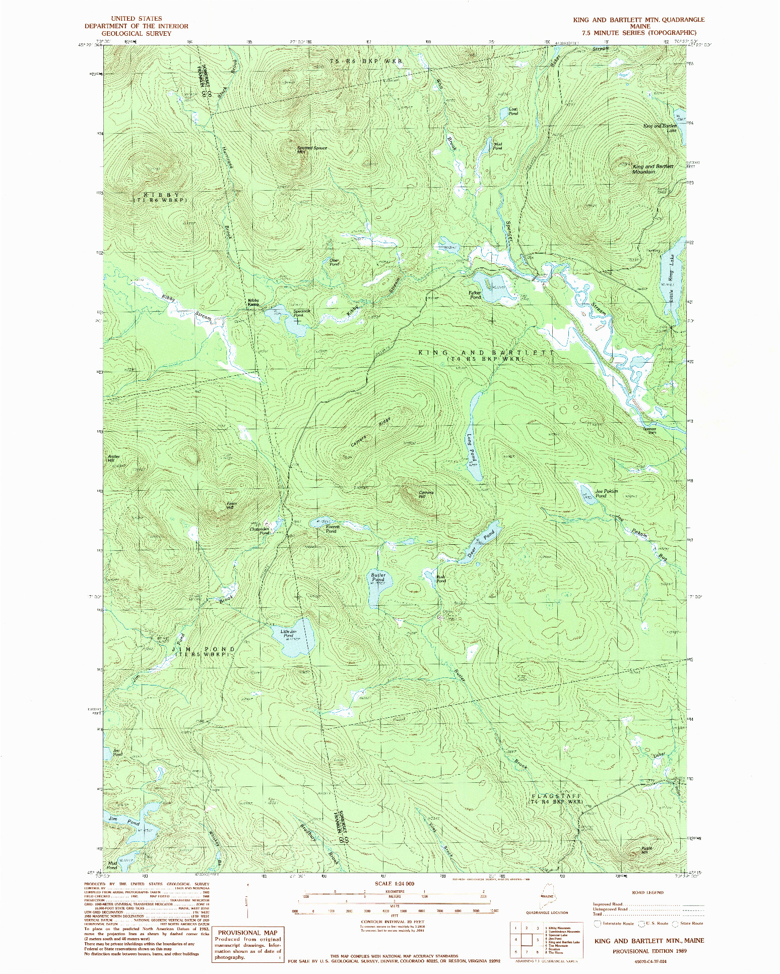 USGS 1:24000-SCALE QUADRANGLE FOR KIND AND BARTLETT MTN., ME 1989