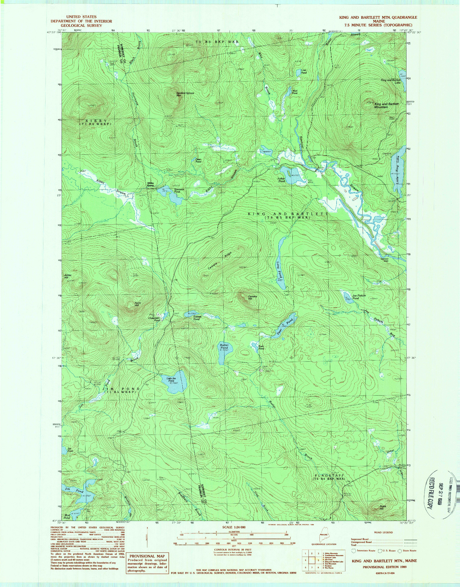 USGS 1:24000-SCALE QUADRANGLE FOR KING AND BARTLETT MTN, ME 1989