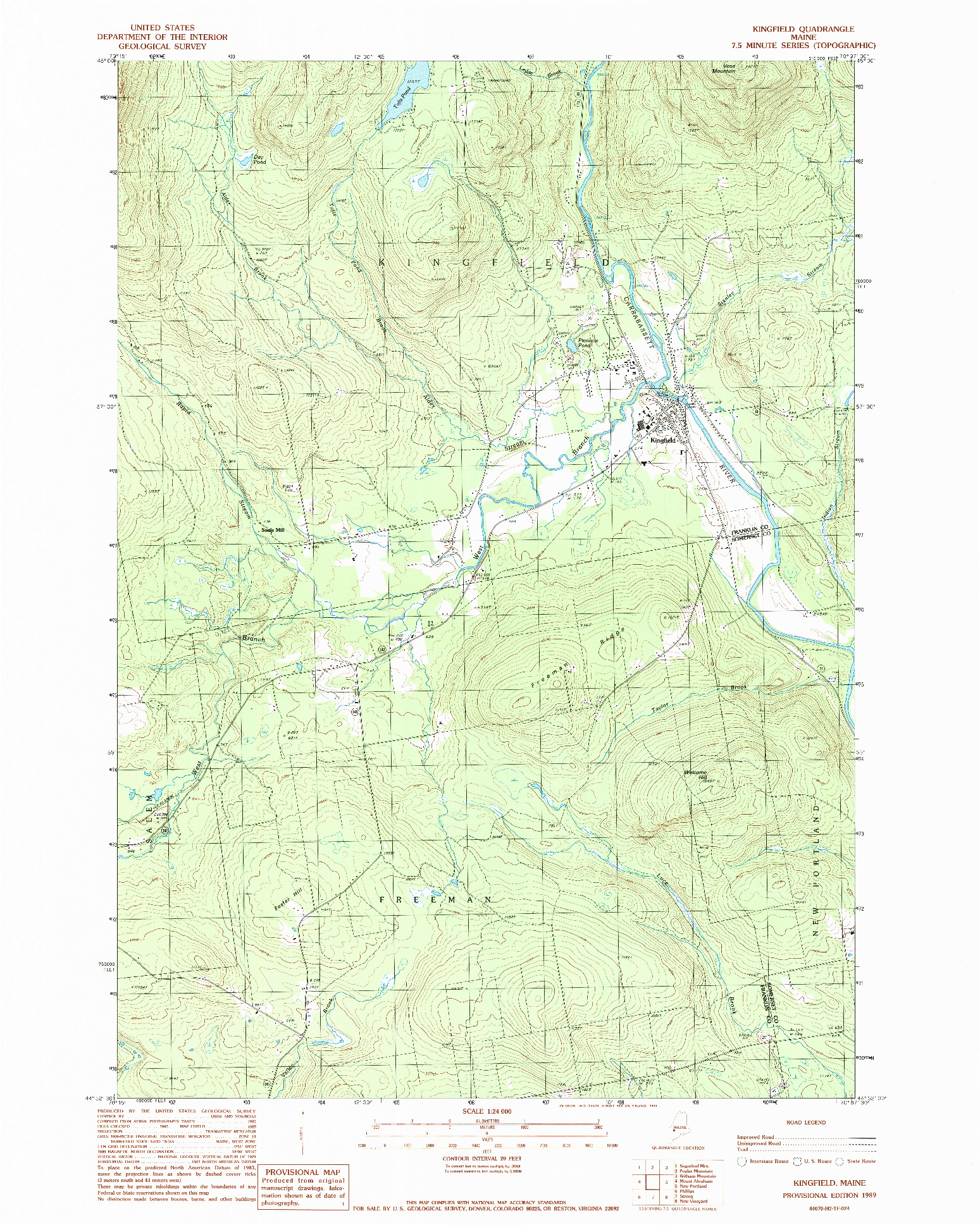 USGS 1:24000-SCALE QUADRANGLE FOR KINGFIELD, ME 1989