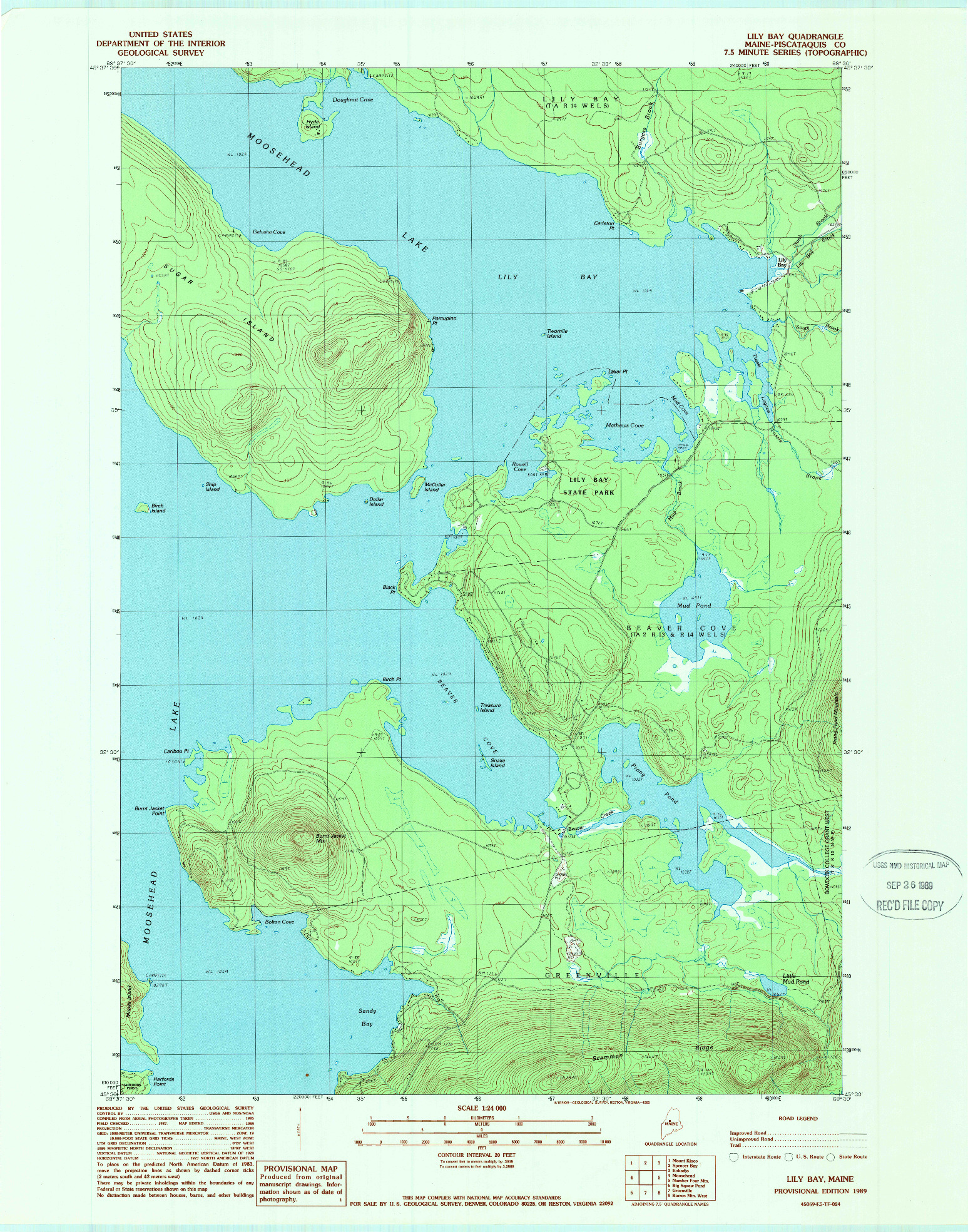 USGS 1:24000-SCALE QUADRANGLE FOR LILY BAY, ME 1989