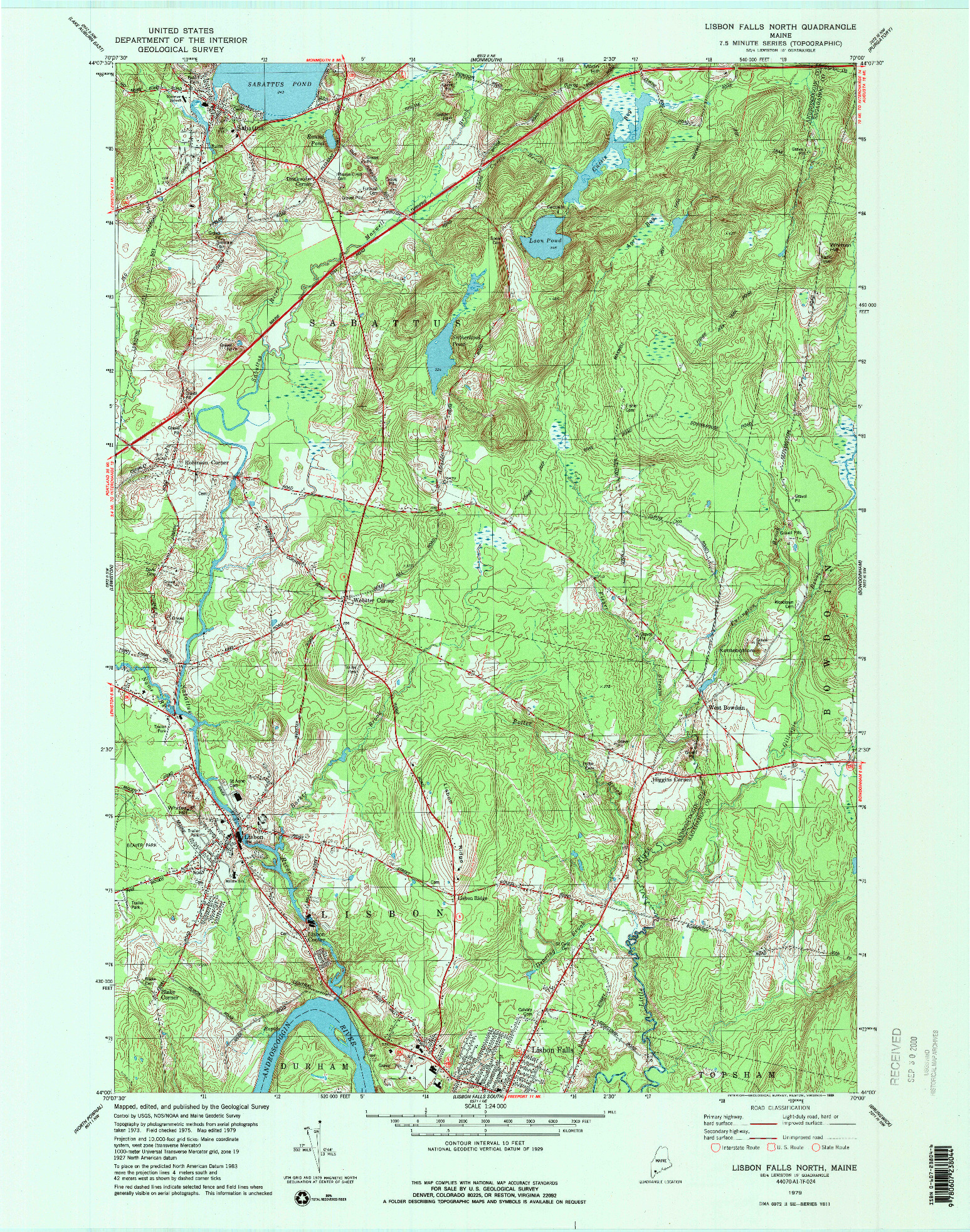 USGS 1:24000-SCALE QUADRANGLE FOR LISBON FALLS NORTH, ME 1979