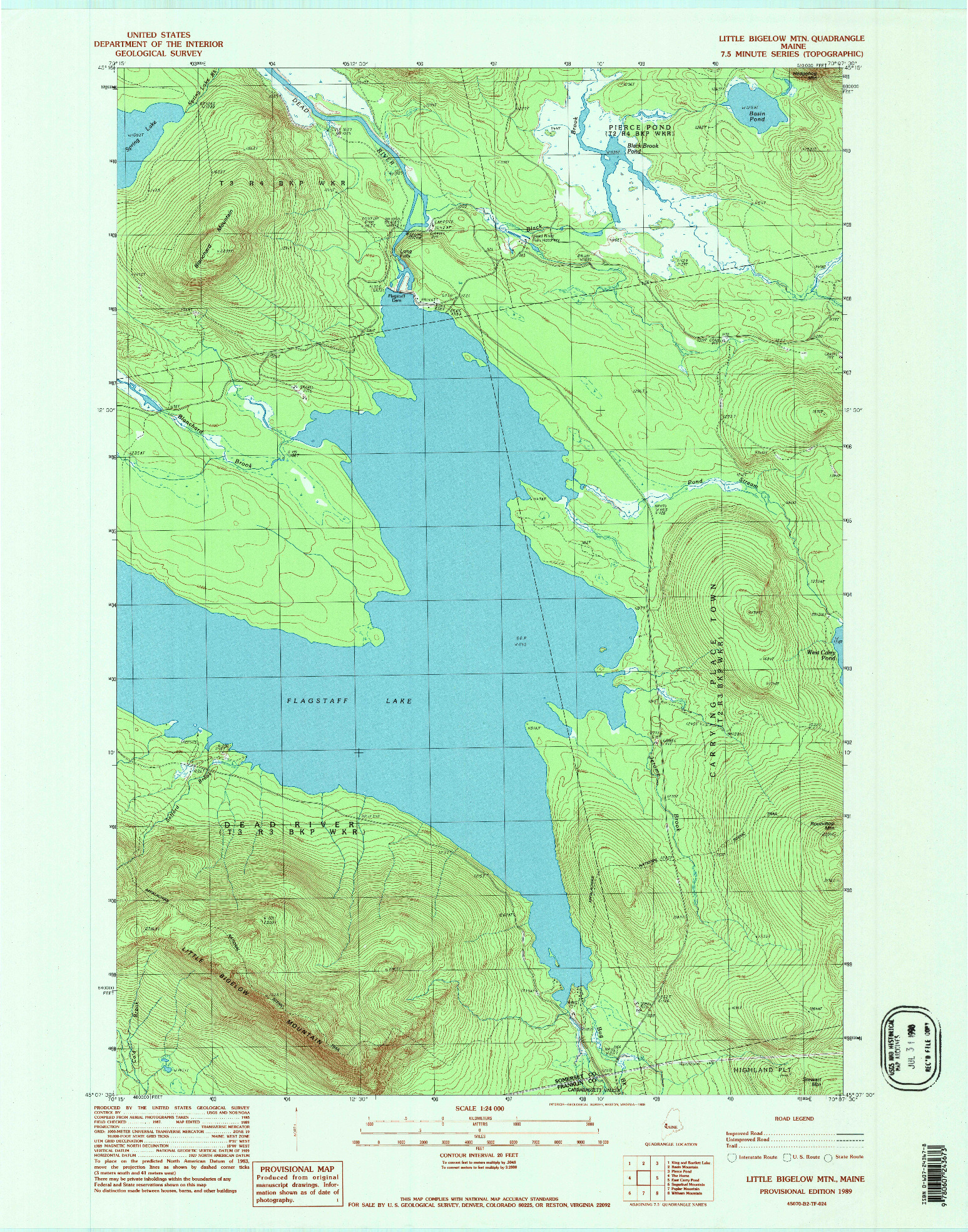 USGS 1:24000-SCALE QUADRANGLE FOR LITTLE BIGELOW MTN, ME 1989