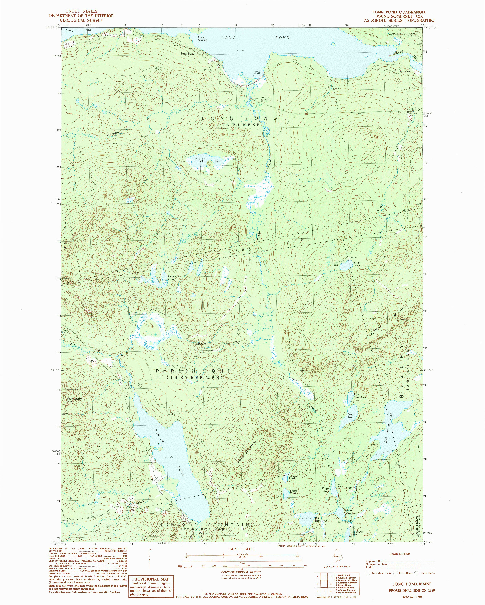 USGS 1:24000-SCALE QUADRANGLE FOR LONG POND, ME 1989