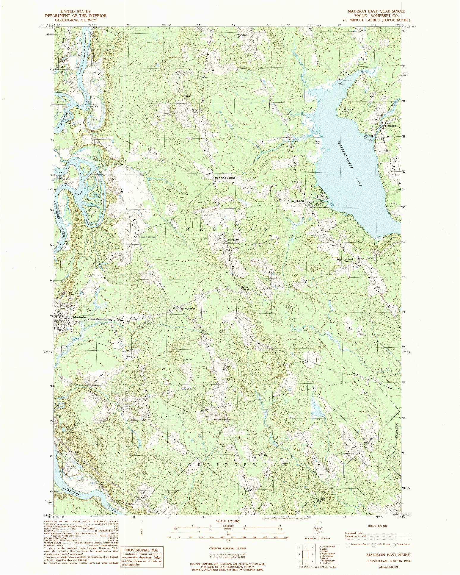 USGS 1:24000-SCALE QUADRANGLE FOR MADISON EAST, ME 1989
