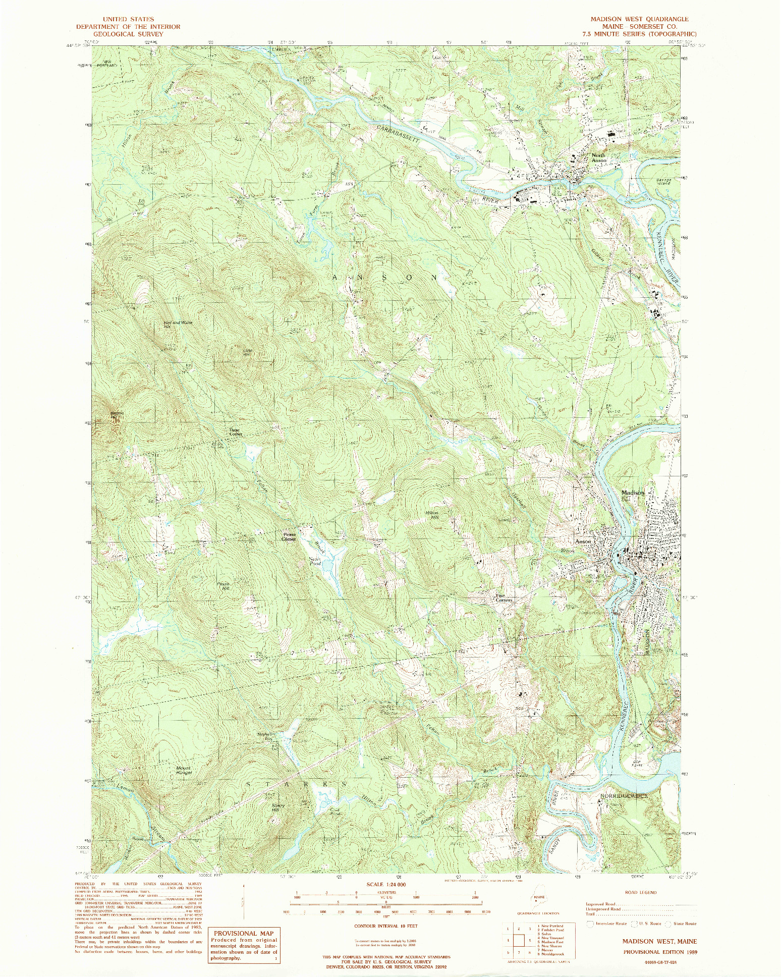 USGS 1:24000-SCALE QUADRANGLE FOR MADISON WEST, ME 1989