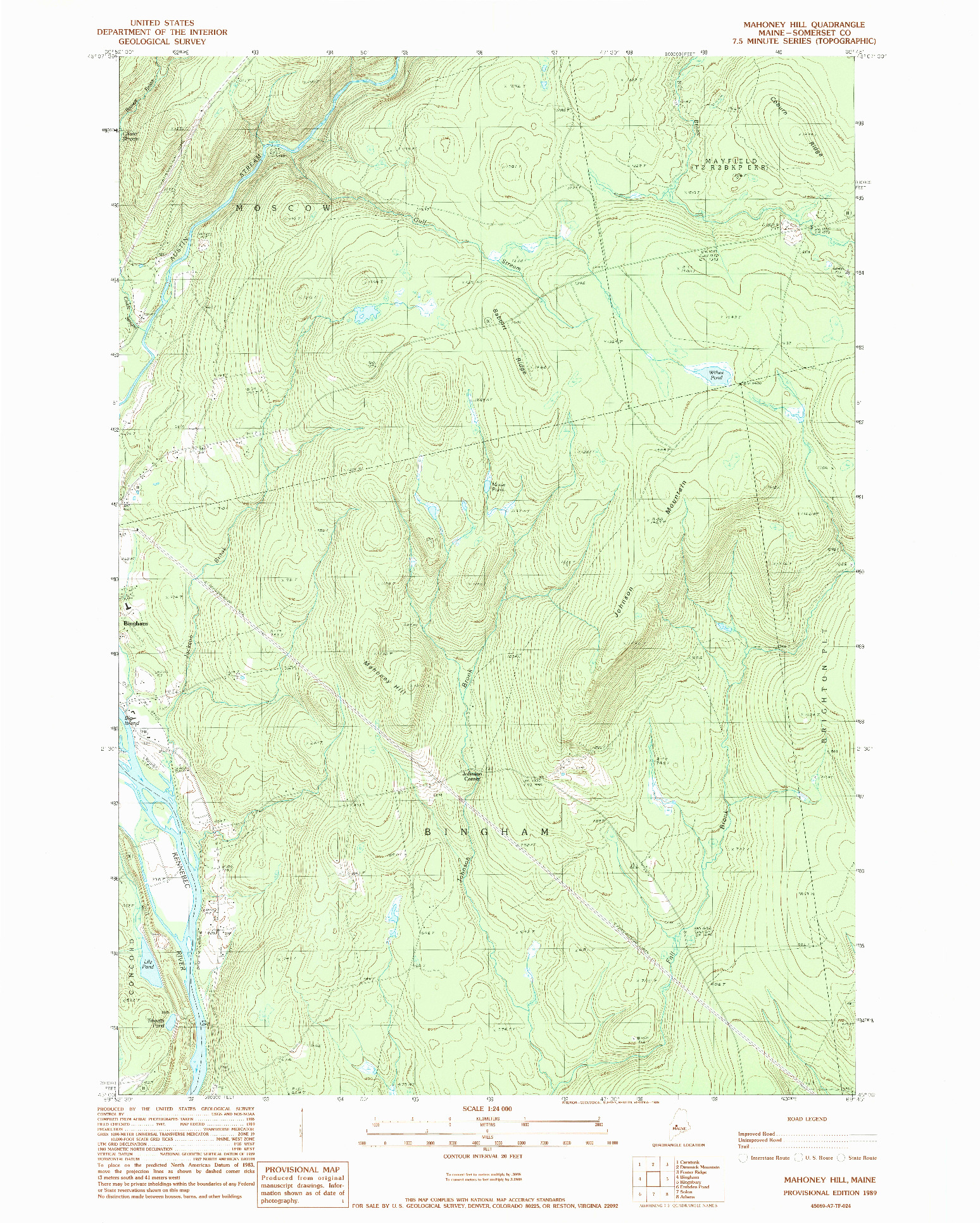 USGS 1:24000-SCALE QUADRANGLE FOR MAHONEY HILL, ME 1989