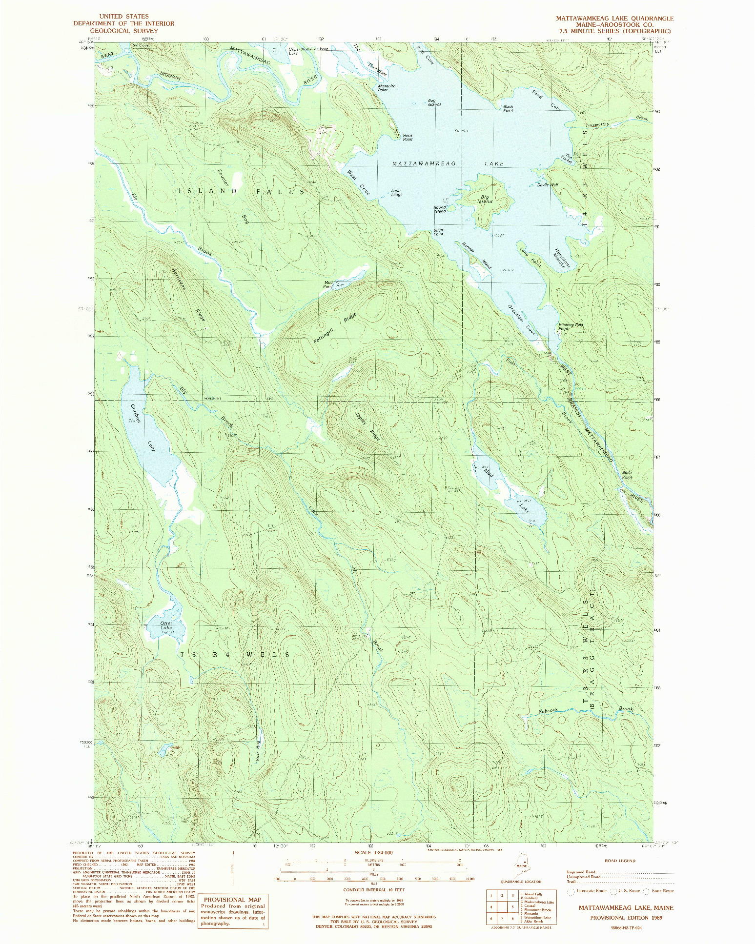 USGS 1:24000-SCALE QUADRANGLE FOR MATTAWAMKEAG LAKE, ME 1989