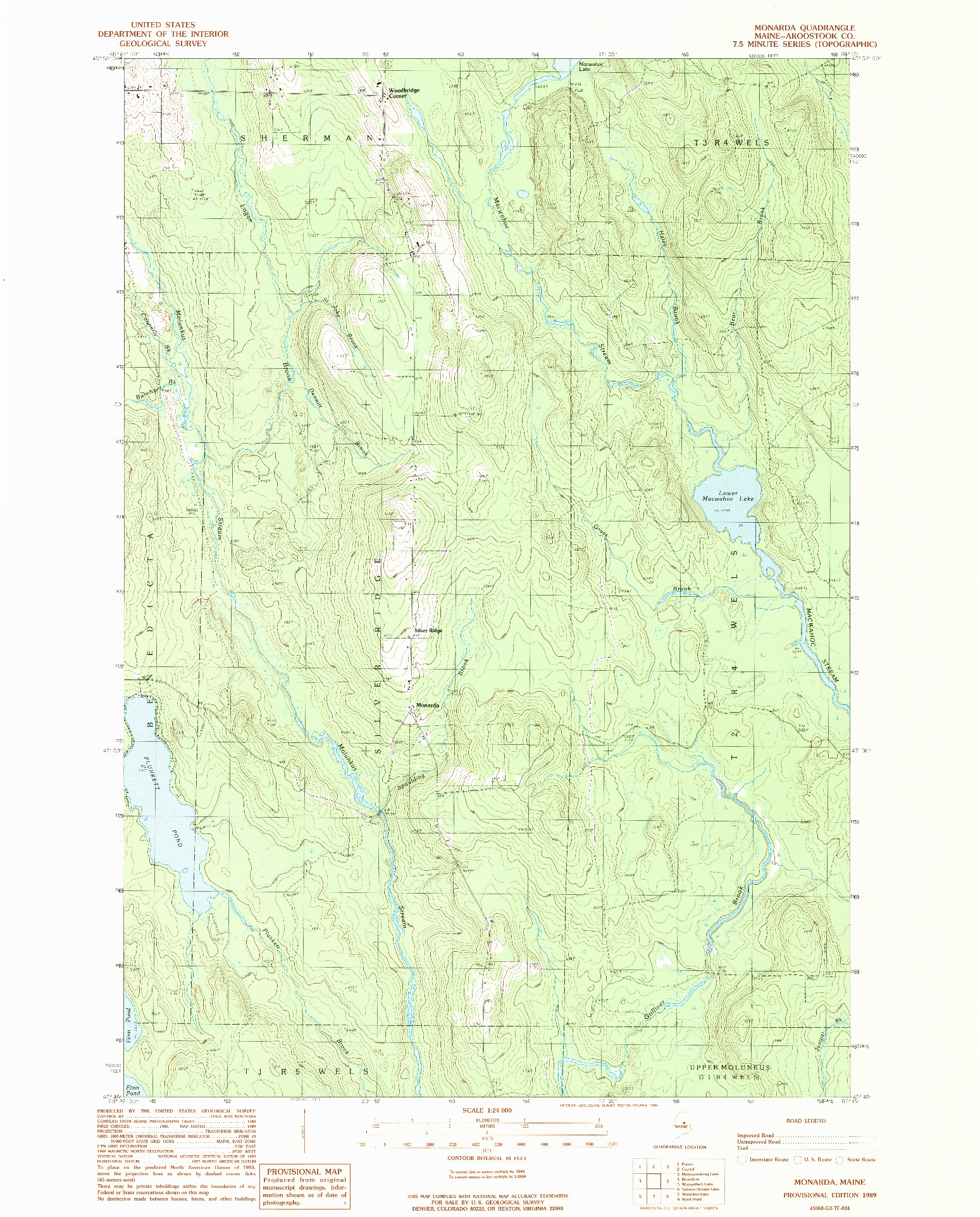 USGS 1:24000-SCALE QUADRANGLE FOR MONARDA, ME 1989