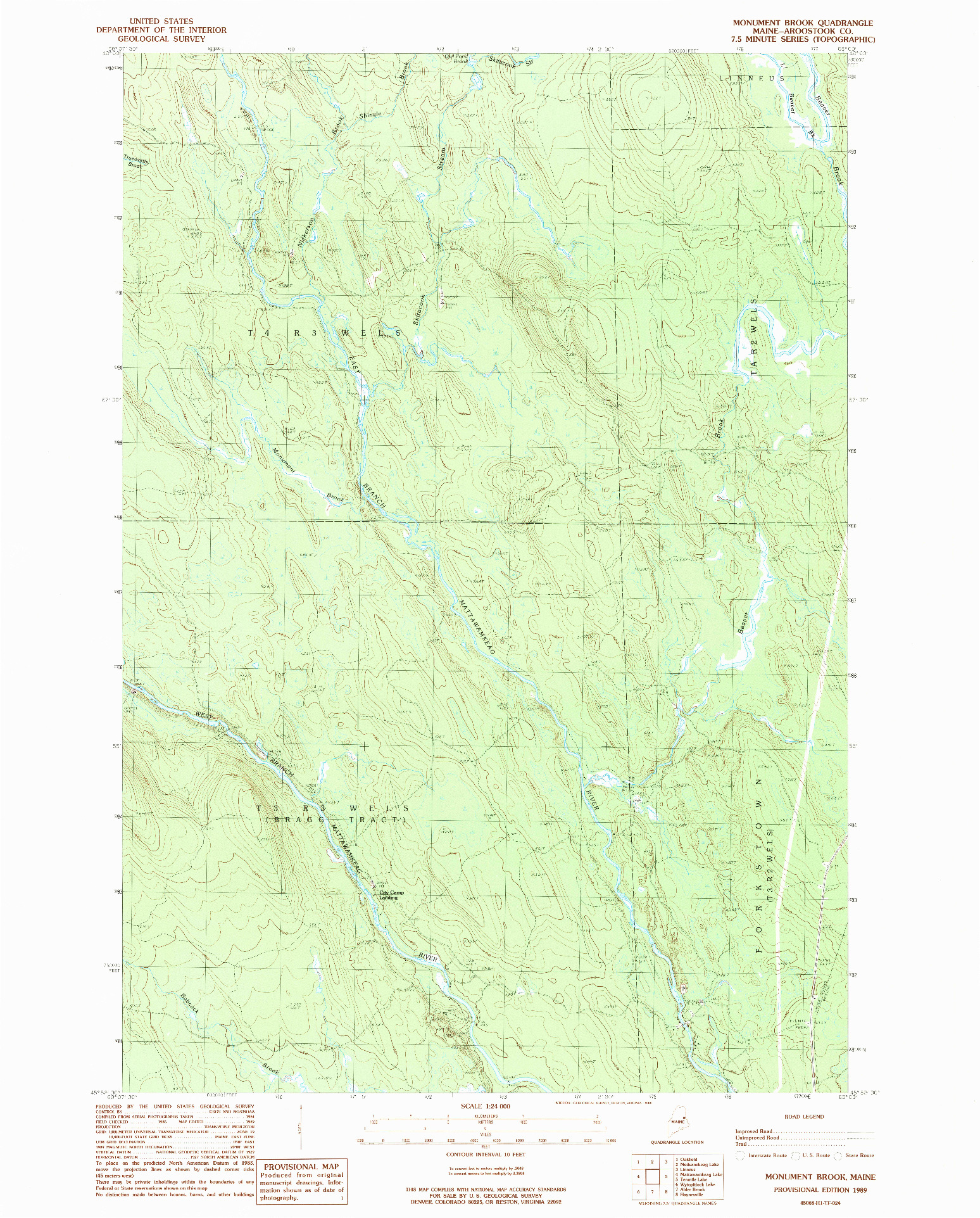 USGS 1:24000-SCALE QUADRANGLE FOR MONUMENT BROOK, ME 1989