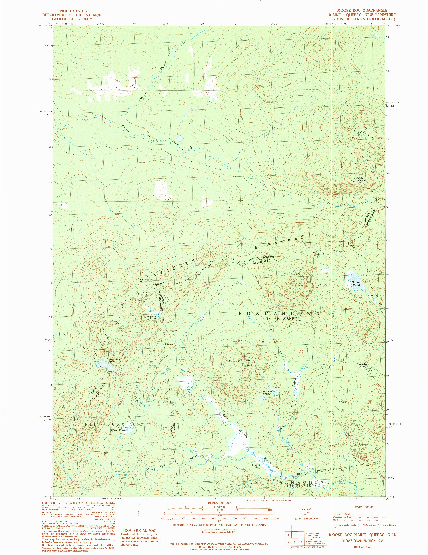 USGS 1:24000-SCALE QUADRANGLE FOR MOOSE BOG, ME 1989
