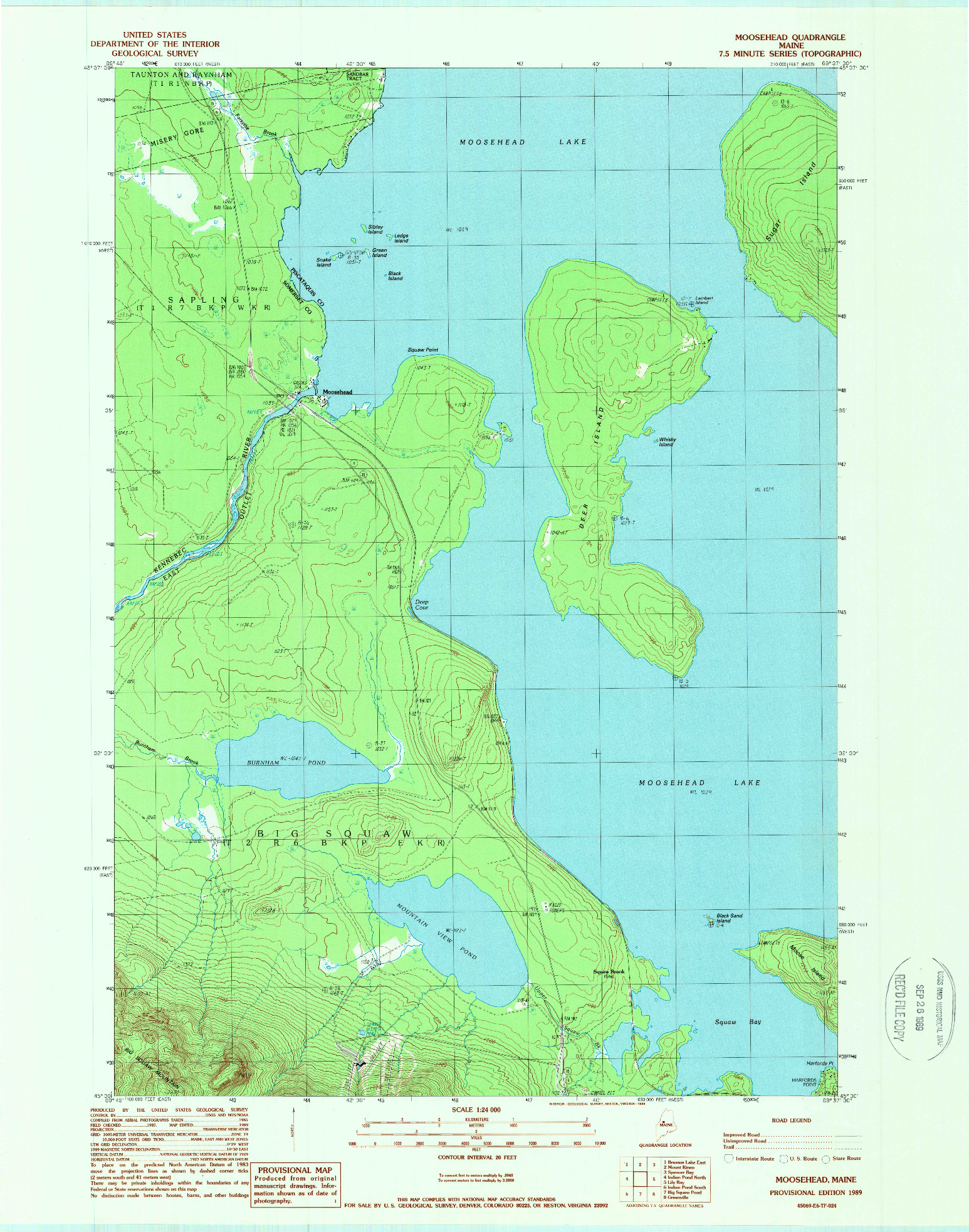 USGS 1:24000-SCALE QUADRANGLE FOR MOOSEHEAD, ME 1989