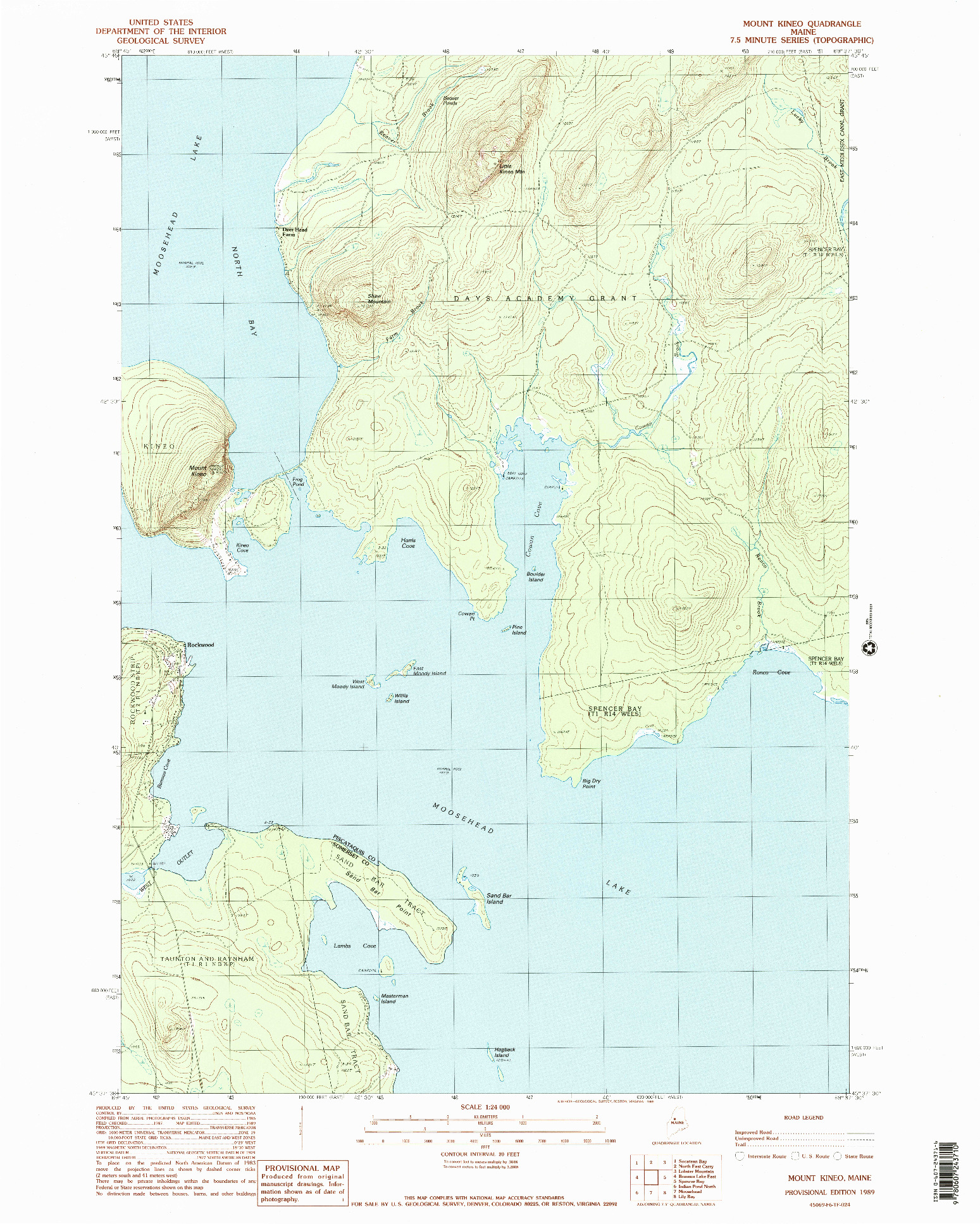 USGS 1:24000-SCALE QUADRANGLE FOR MOUNT KINEO, ME 1989