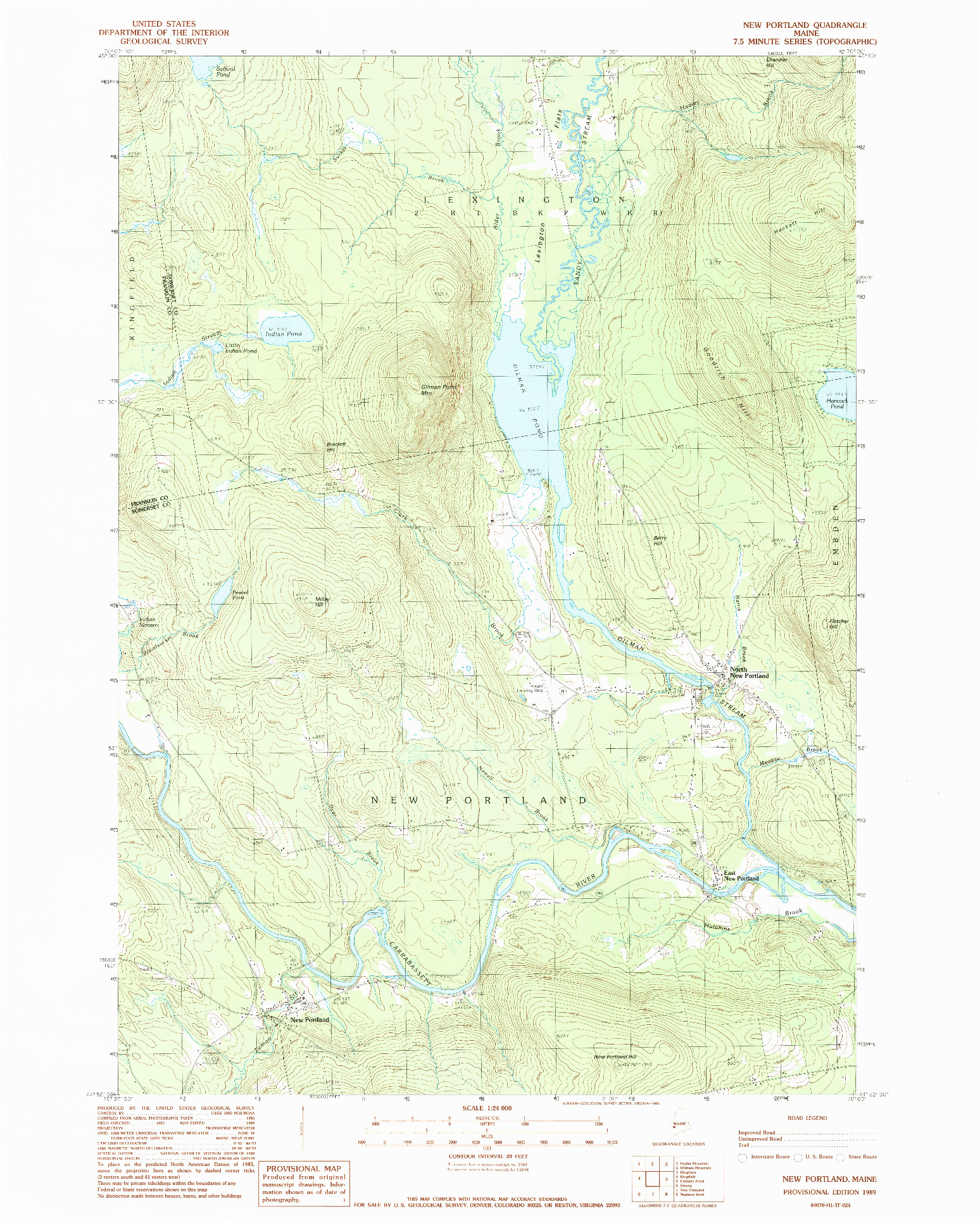 USGS 1:24000-SCALE QUADRANGLE FOR NEW PORTLAND, ME 1989