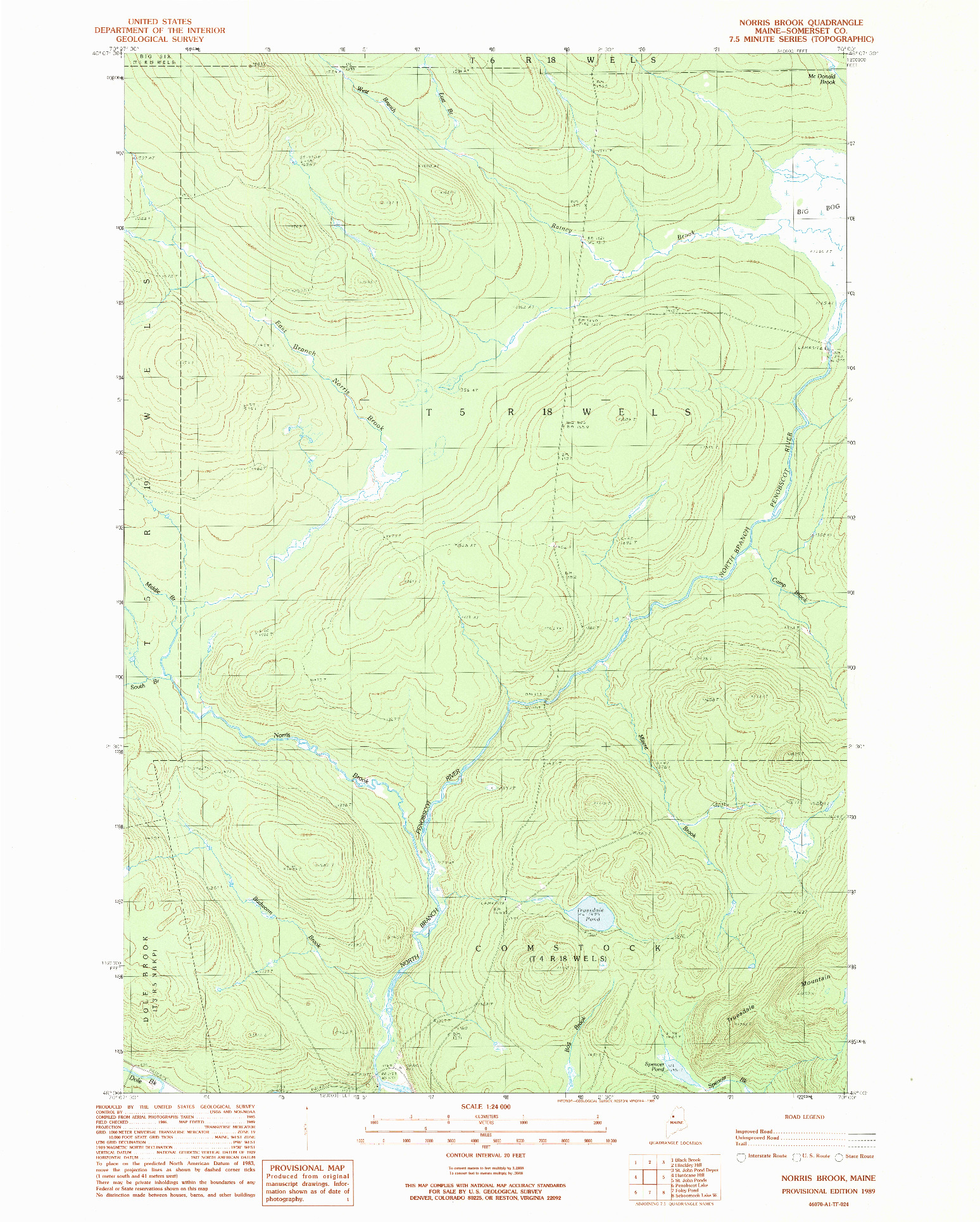USGS 1:24000-SCALE QUADRANGLE FOR NORRIS BROOK, ME 1989