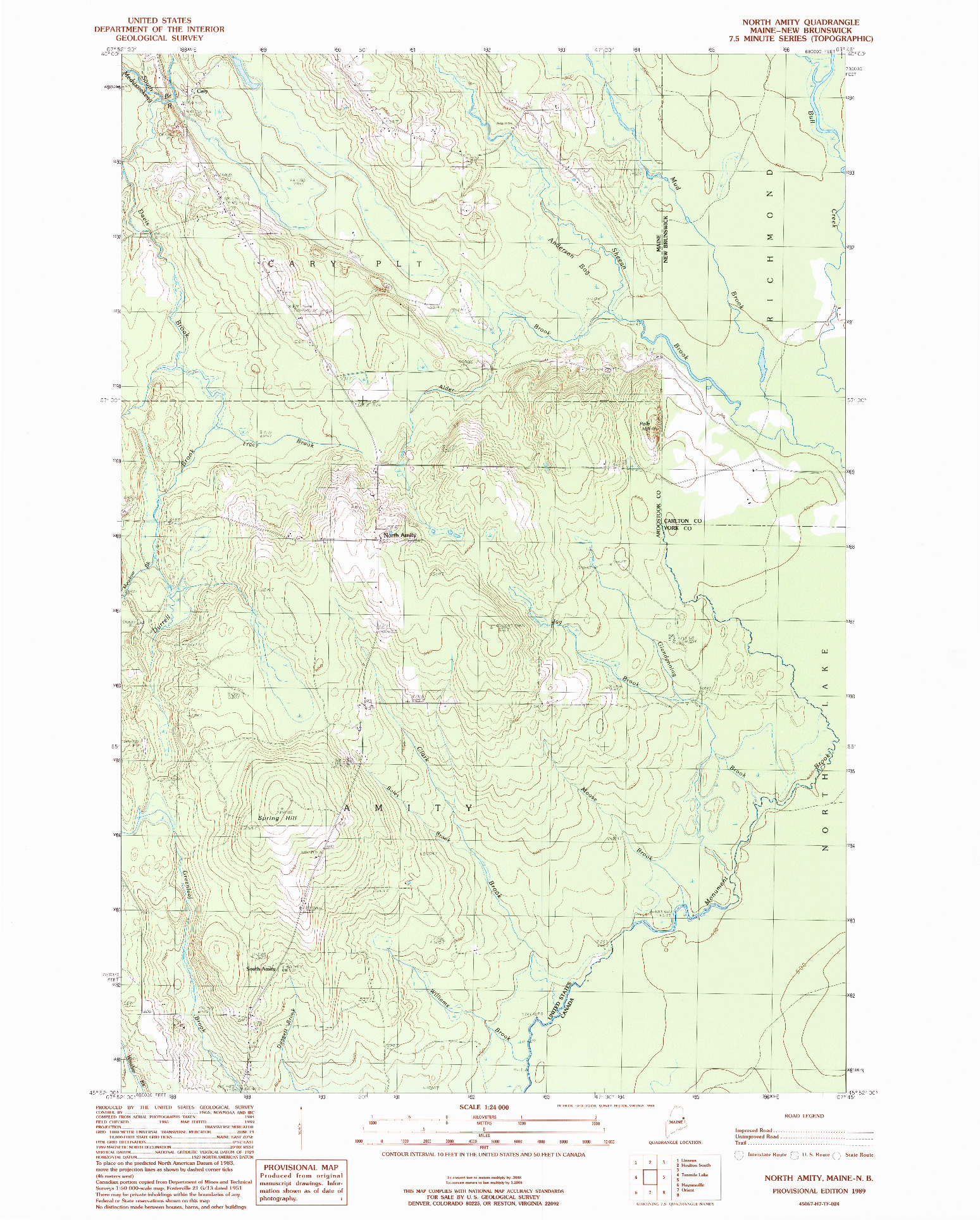 USGS 1:24000-SCALE QUADRANGLE FOR NORTH AMITY, ME 1989