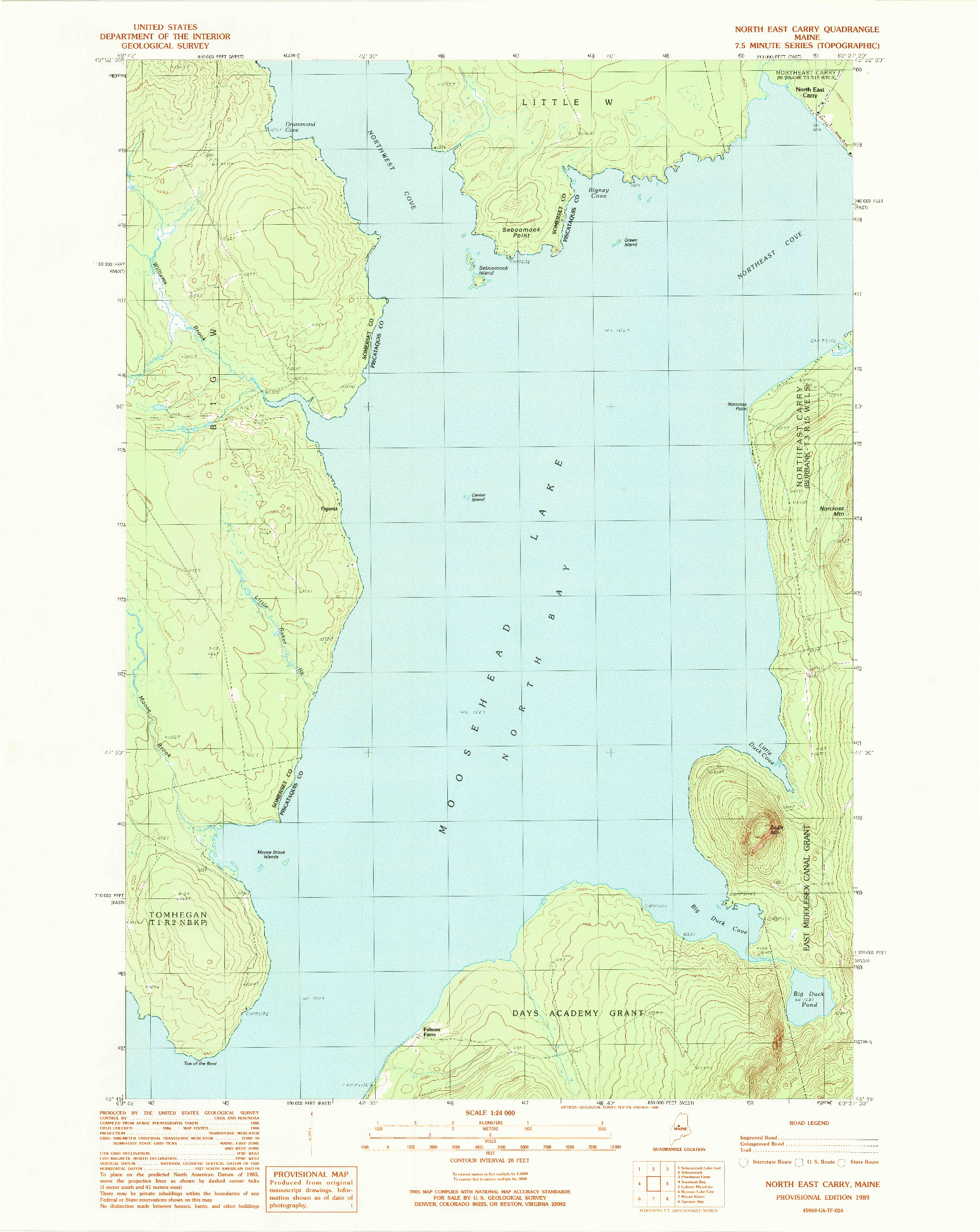 USGS 1:24000-SCALE QUADRANGLE FOR NORTH EAST CARRY, ME 1989