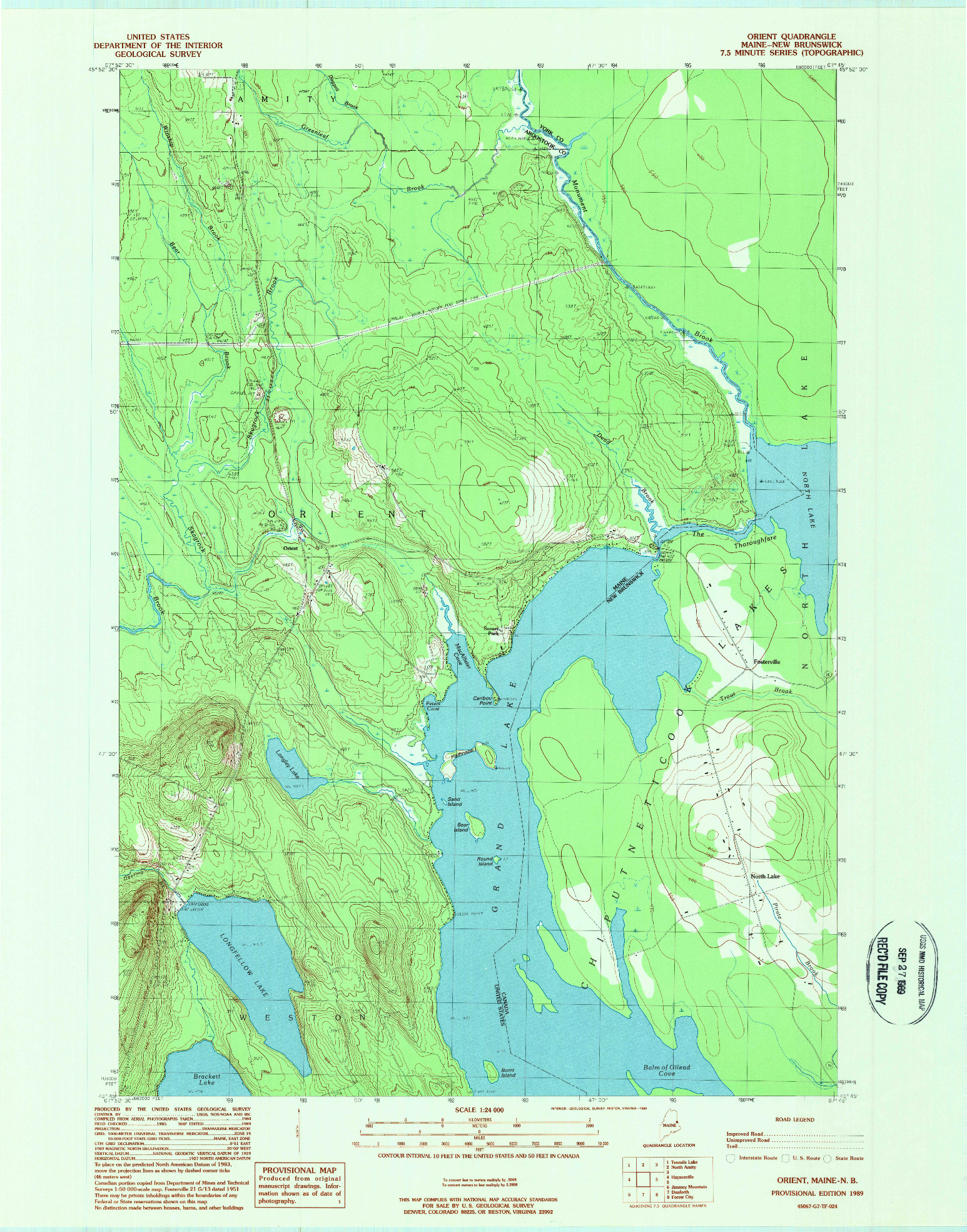 USGS 1:24000-SCALE QUADRANGLE FOR ORIENT, ME 1989