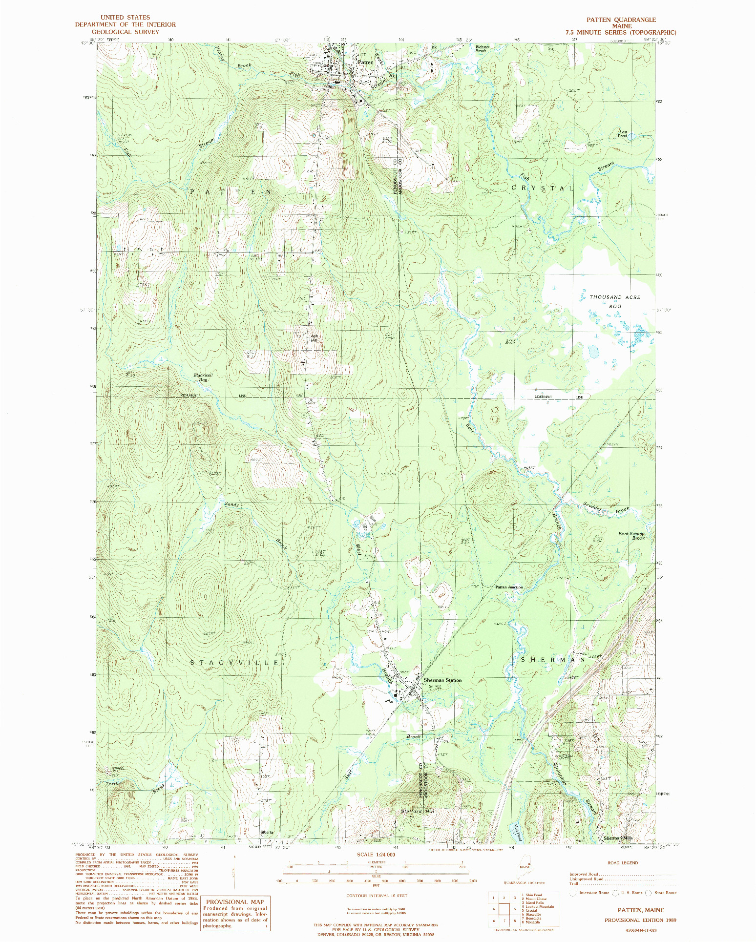 USGS 1:24000-SCALE QUADRANGLE FOR PATTEN, ME 1989