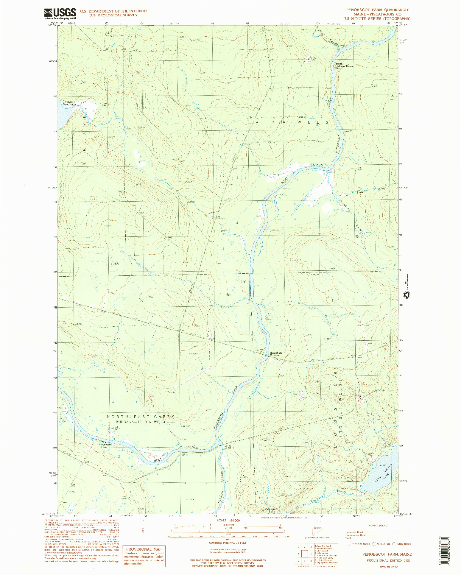 USGS 1:24000-SCALE QUADRANGLE FOR PENOBSCOT FARM, ME 1989