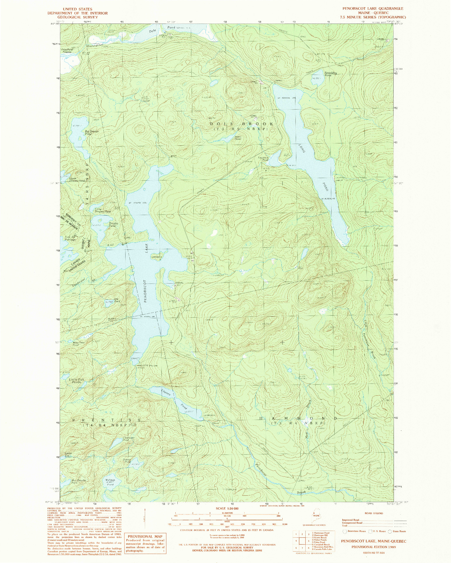 USGS 1:24000-SCALE QUADRANGLE FOR PENOBSCOT LAKE, ME 1989