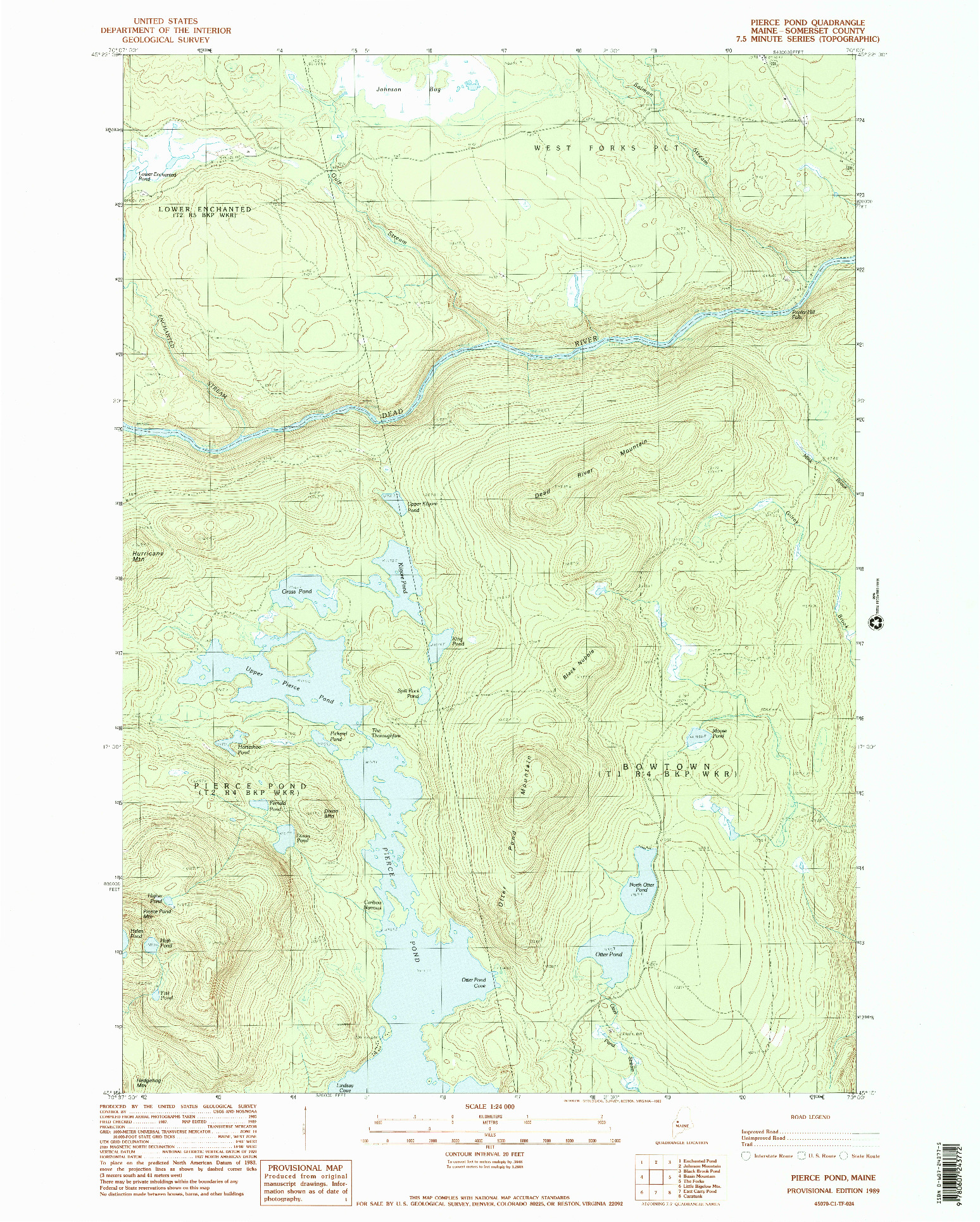 USGS 1:24000-SCALE QUADRANGLE FOR PIERCE POND, ME 1989