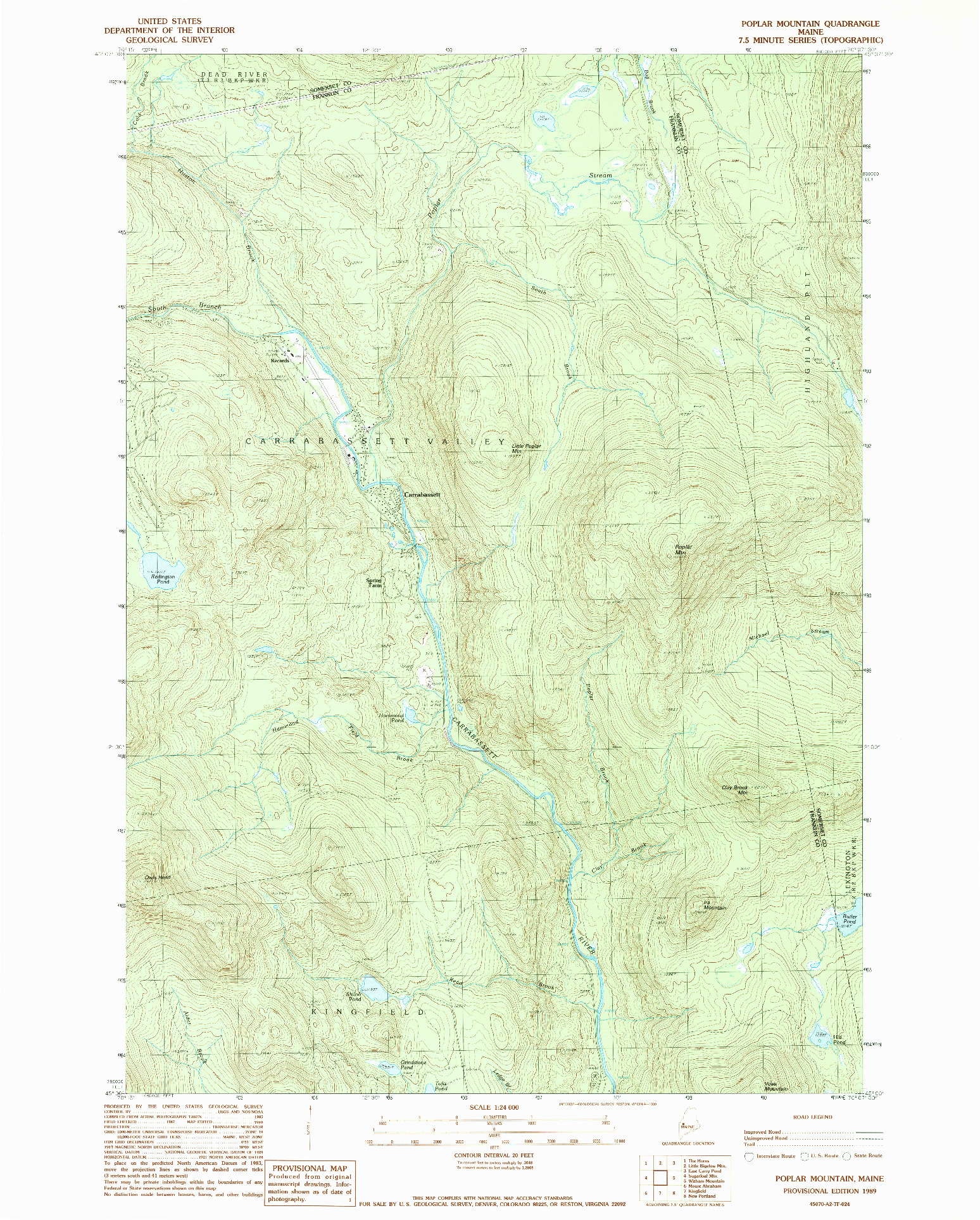 USGS 1:24000-SCALE QUADRANGLE FOR POPLAR MOUNTAIN, ME 1989