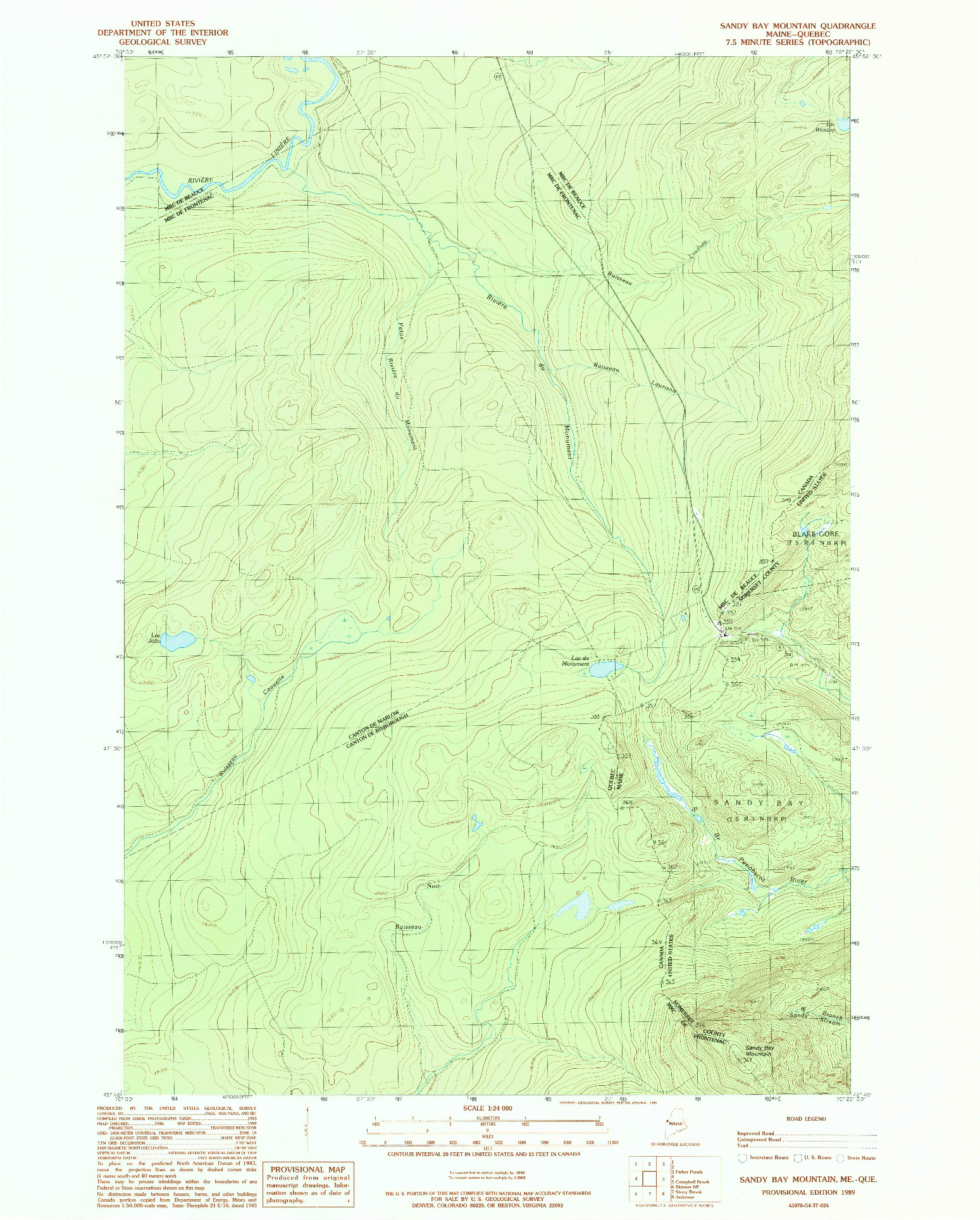 USGS 1:24000-SCALE QUADRANGLE FOR SANDY BAY MOUNTAIN, ME 1989
