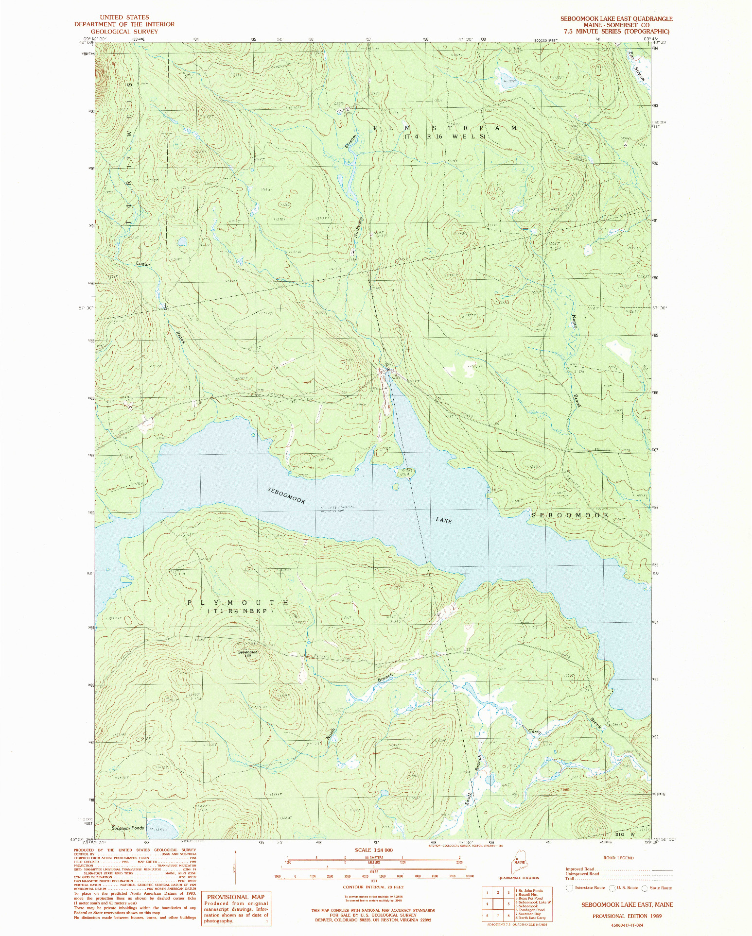 USGS 1:24000-SCALE QUADRANGLE FOR SEBOOMOOK LAKE EAST, ME 1989