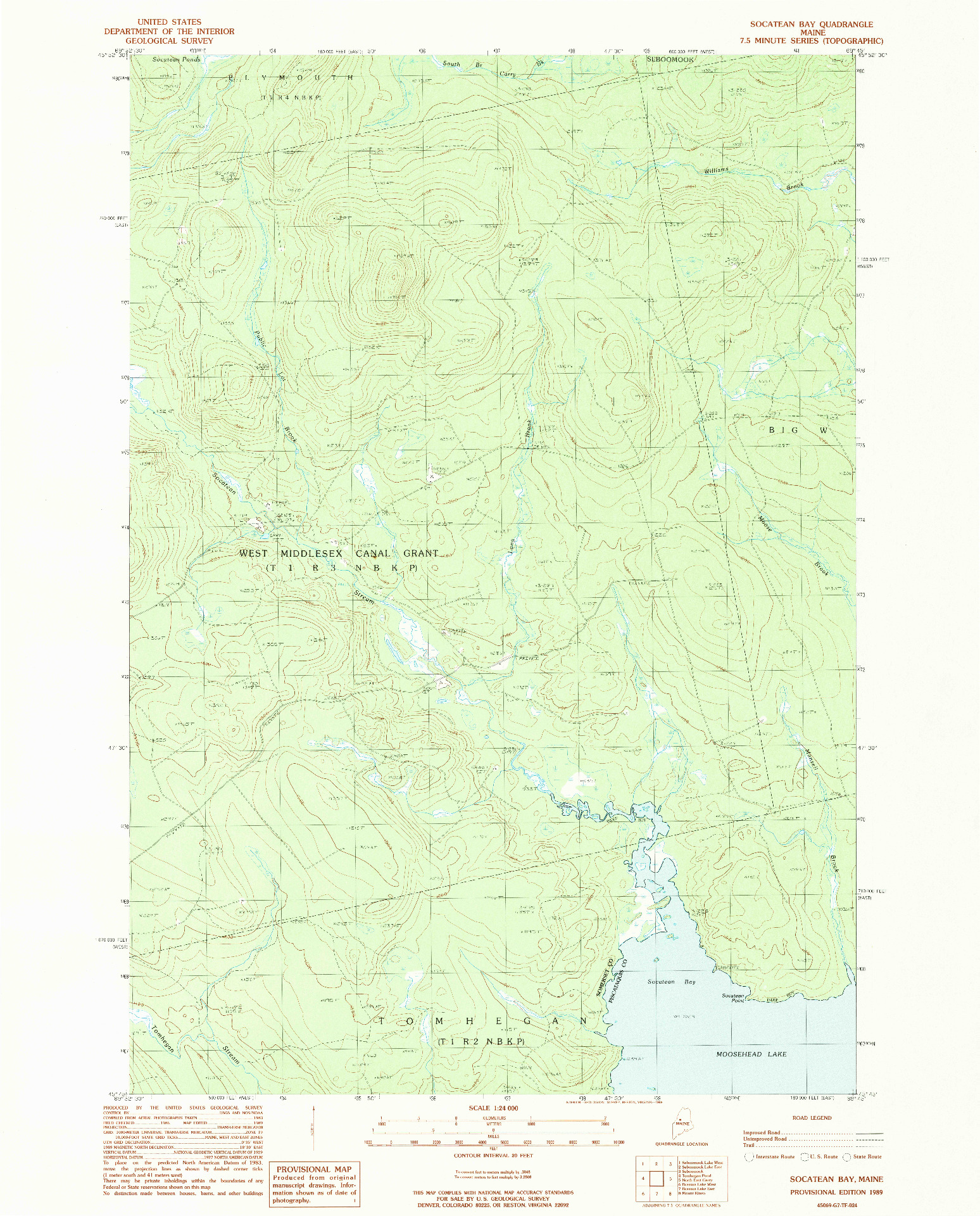 USGS 1:24000-SCALE QUADRANGLE FOR SOCATEAN BAY, ME 1989
