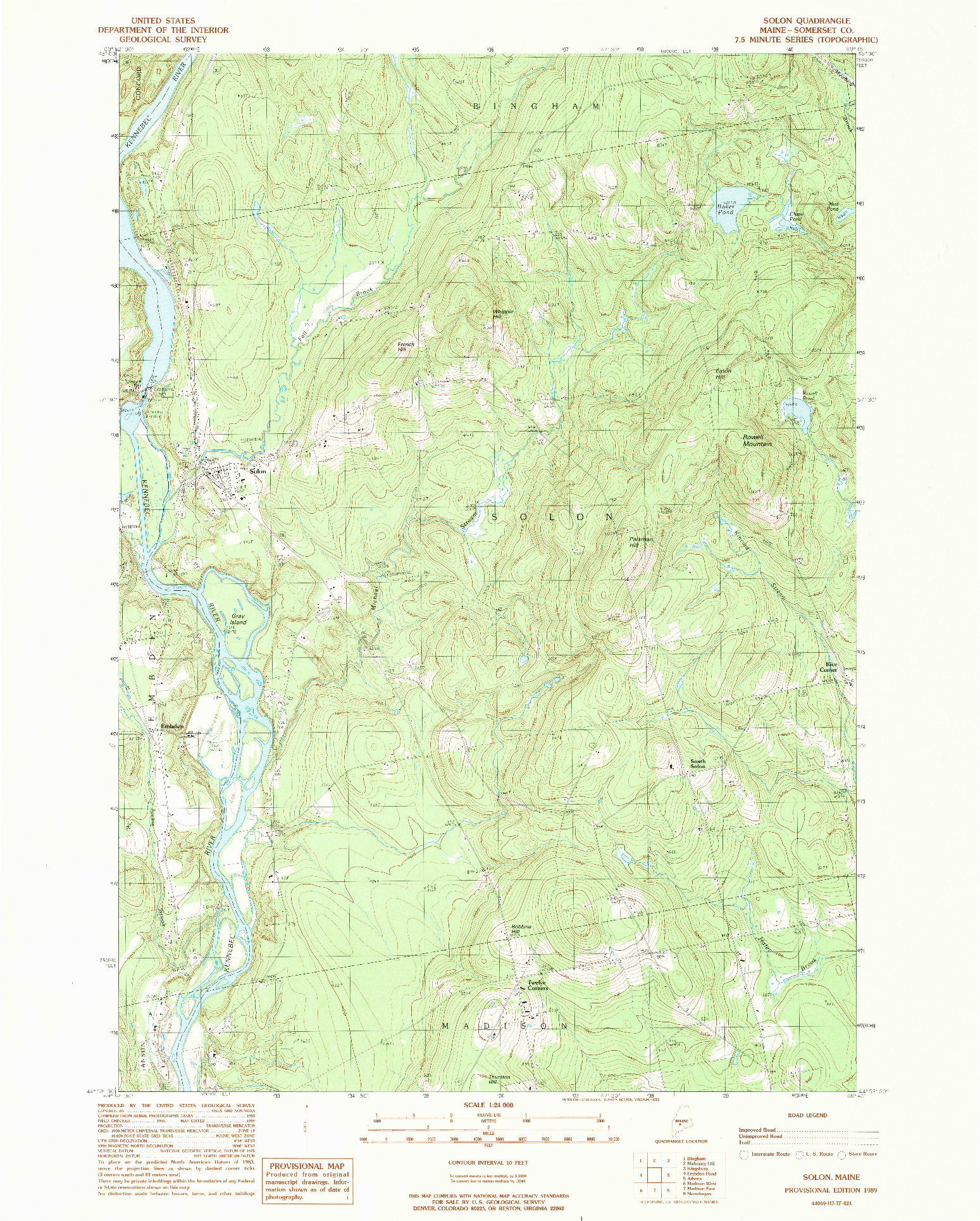 USGS 1:24000-SCALE QUADRANGLE FOR SOLON, ME 1989