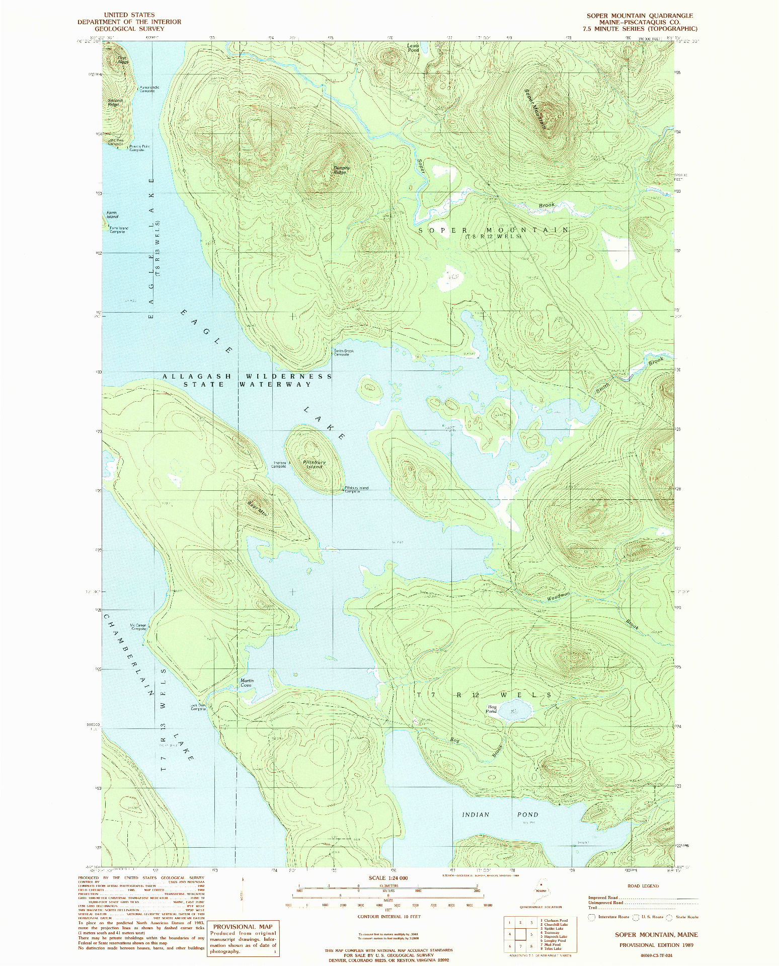 USGS 1:24000-SCALE QUADRANGLE FOR SOPER MOUNTAIN, ME 1989