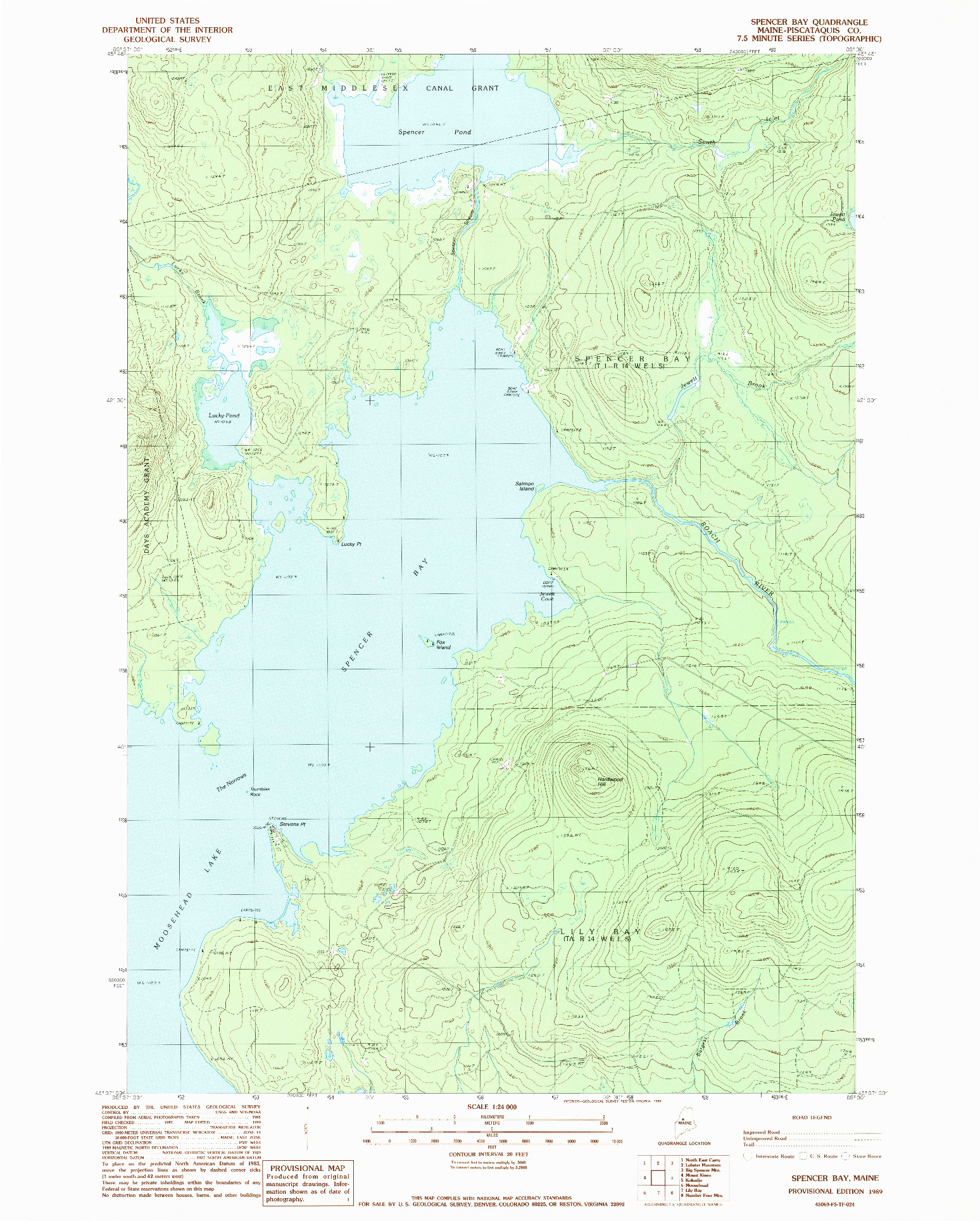 USGS 1:24000-SCALE QUADRANGLE FOR SPENCER BAY, ME 1989