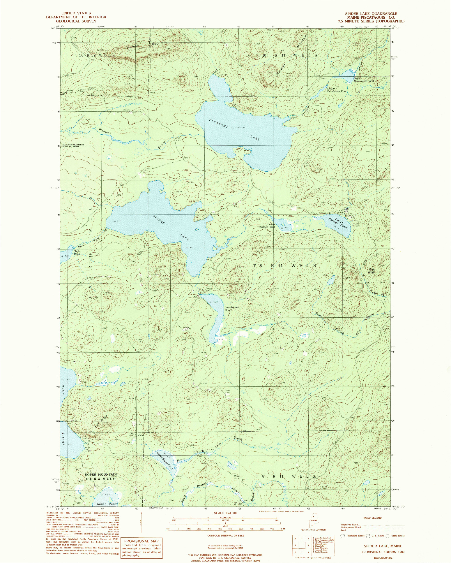 USGS 1:24000-SCALE QUADRANGLE FOR SPIDER LAKE, ME 1989