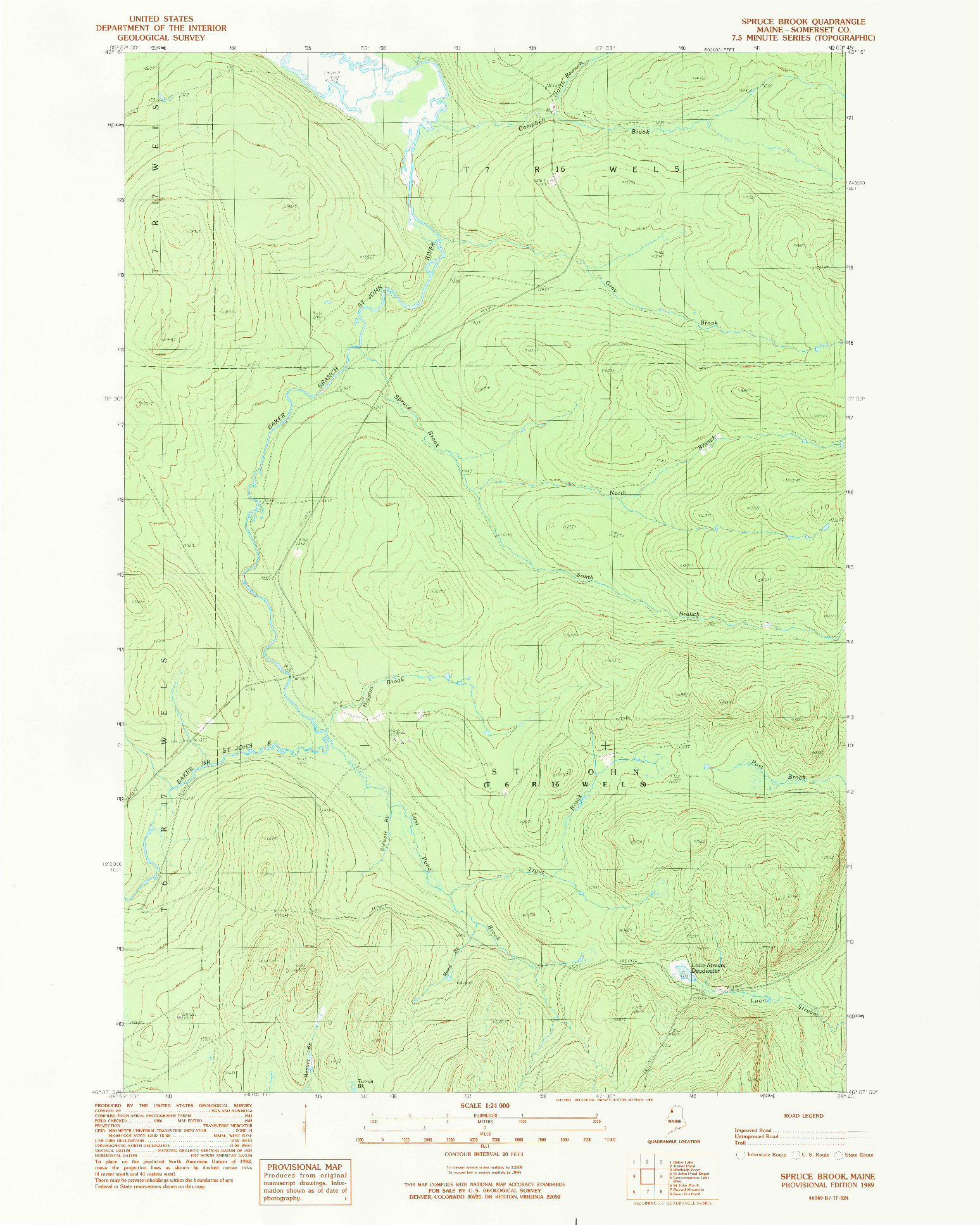 USGS 1:24000-SCALE QUADRANGLE FOR SPRUCE BROOK, ME 1989