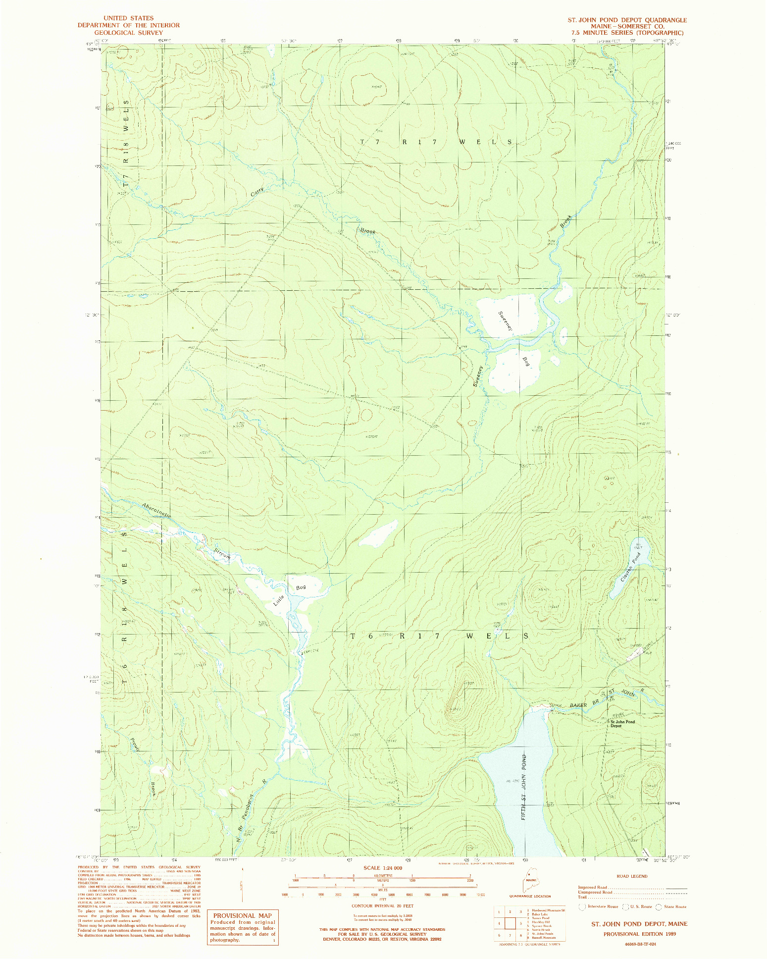 USGS 1:24000-SCALE QUADRANGLE FOR ST. JOHN PONDS DEPOT, ME 1989