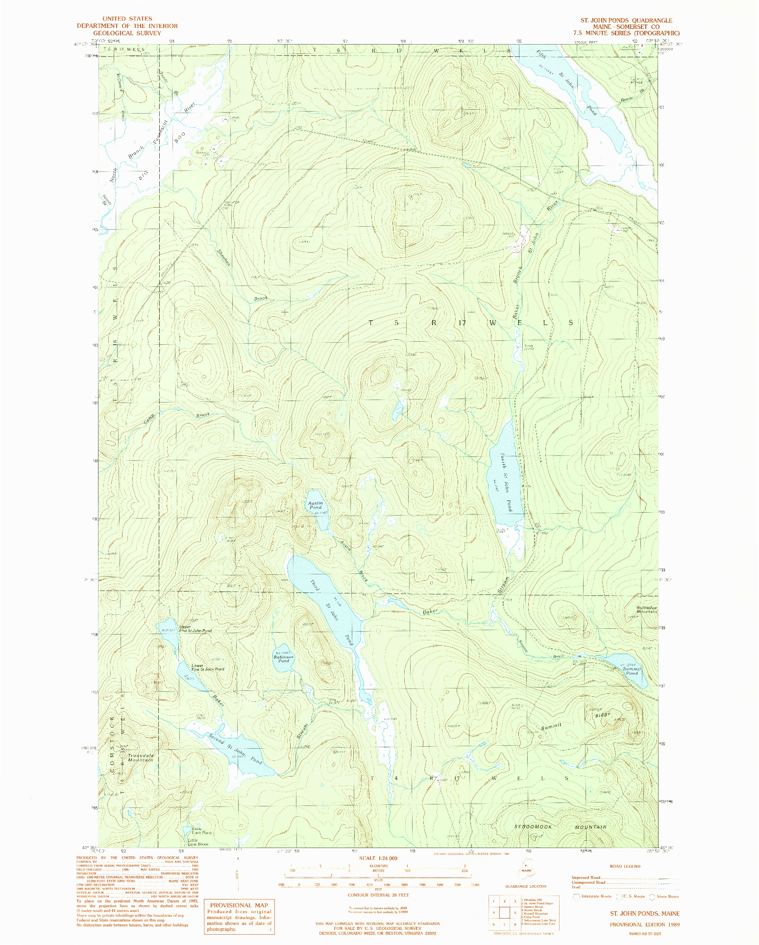 USGS 1:24000-SCALE QUADRANGLE FOR ST. JOHN PONDS, ME 1989