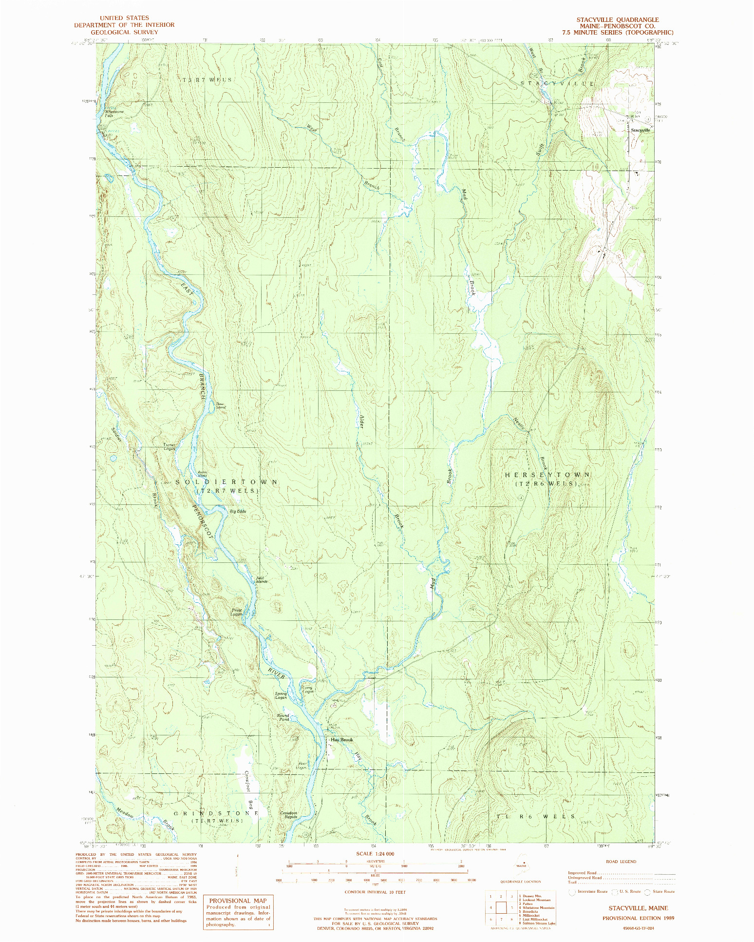 USGS 1:24000-SCALE QUADRANGLE FOR STACYVILLE, ME 1989