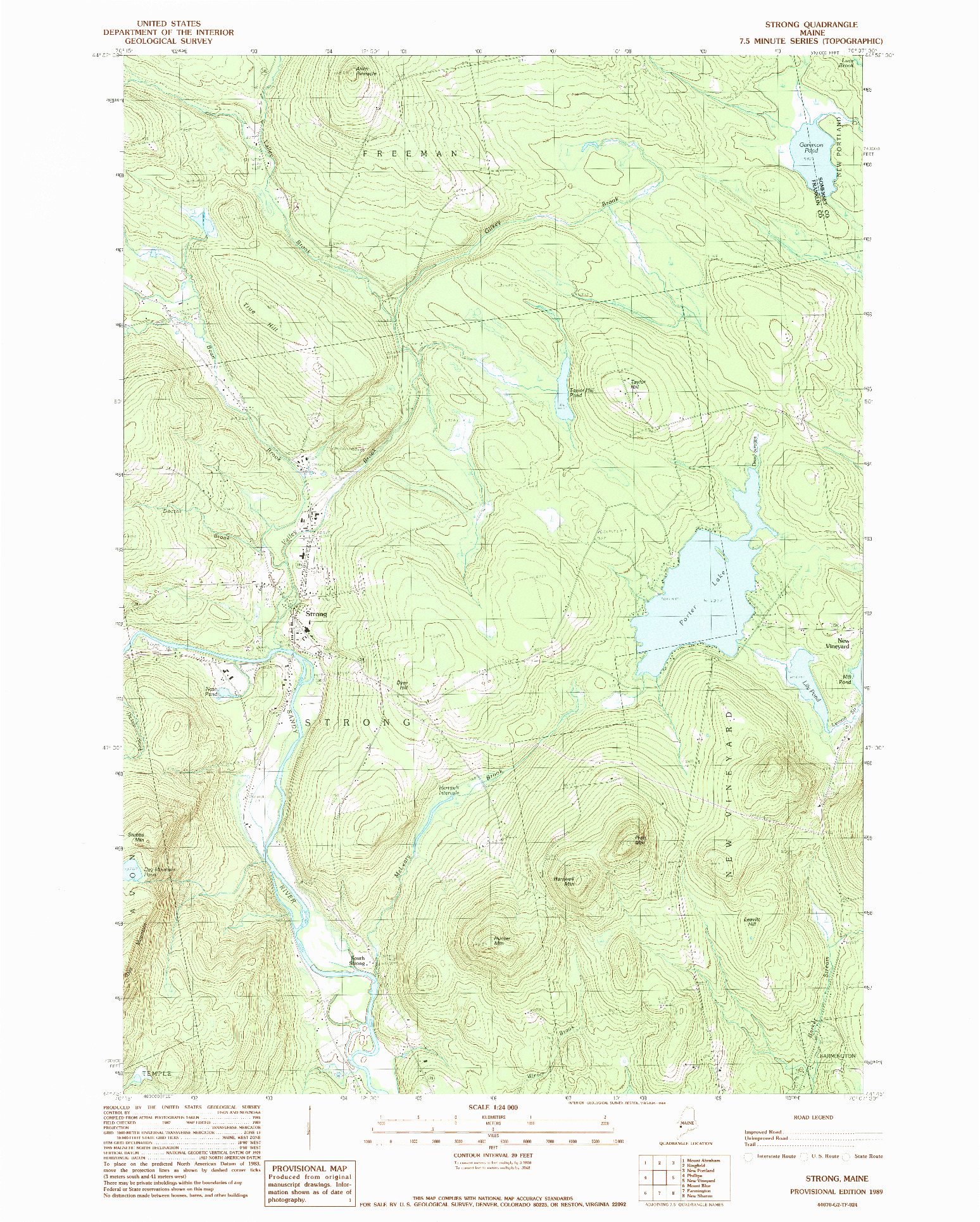 USGS 1:24000-SCALE QUADRANGLE FOR STRONG, ME 1989