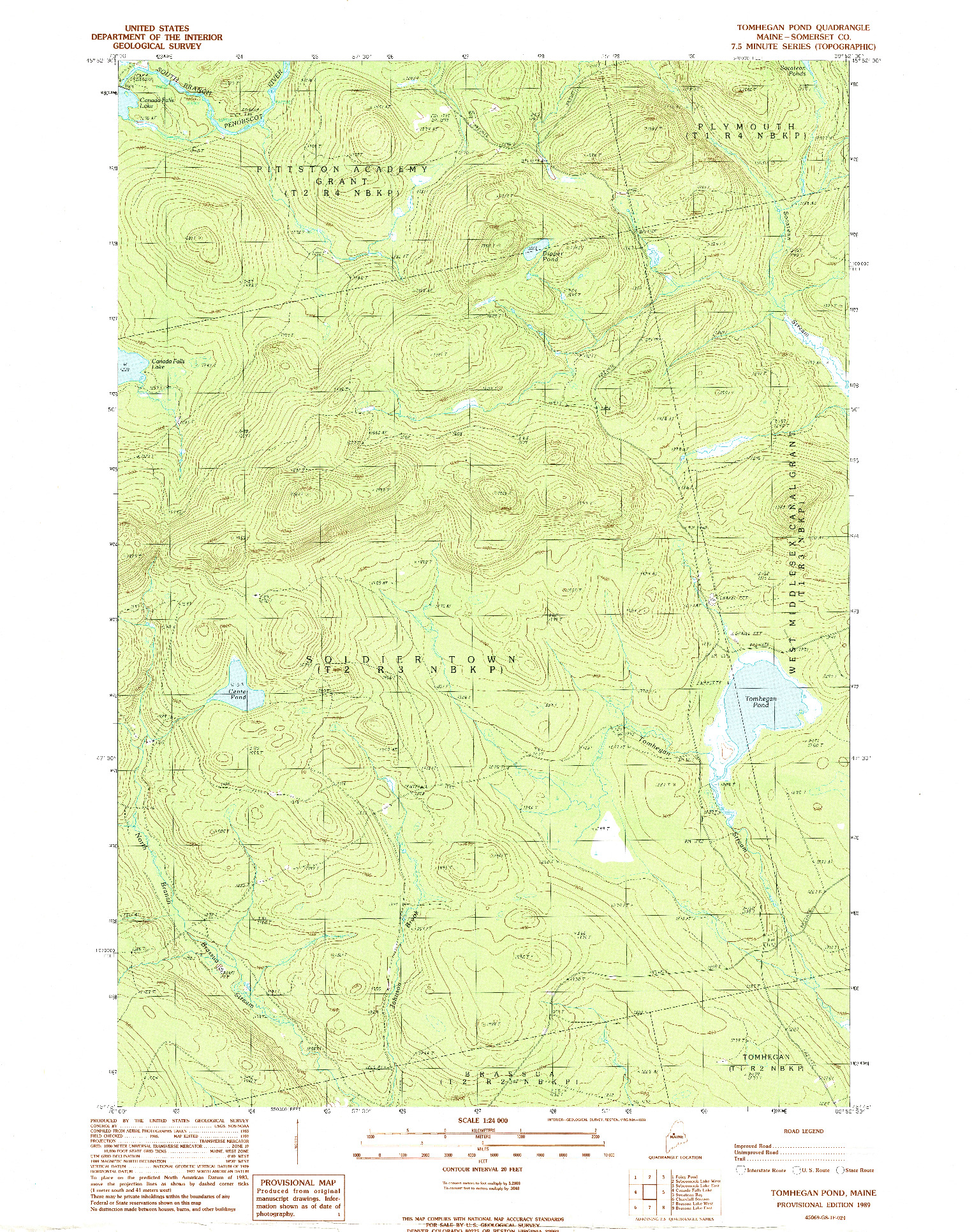 USGS 1:24000-SCALE QUADRANGLE FOR TOMHEGAN POND, ME 1989