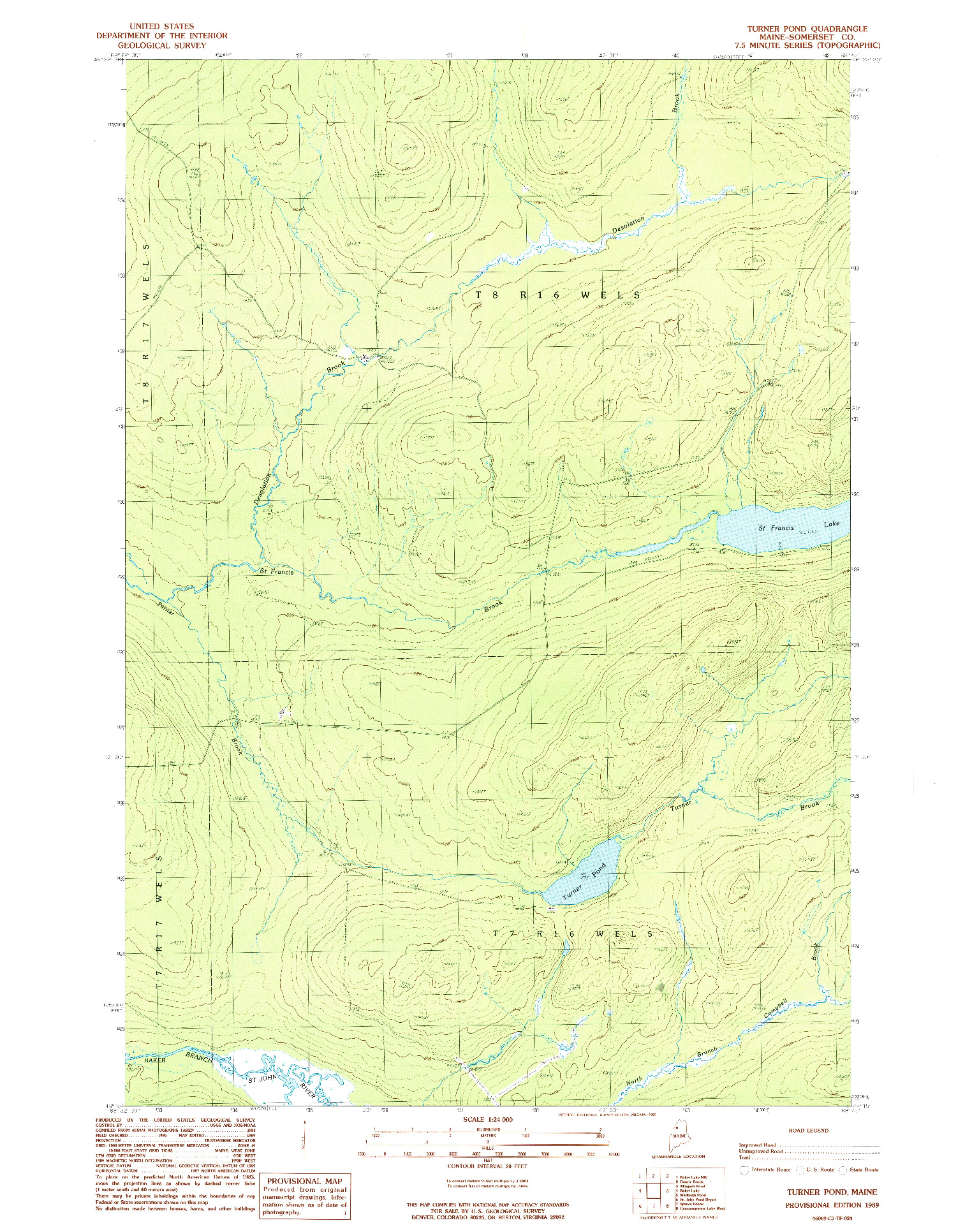 USGS 1:24000-SCALE QUADRANGLE FOR TURNER POND, ME 1989
