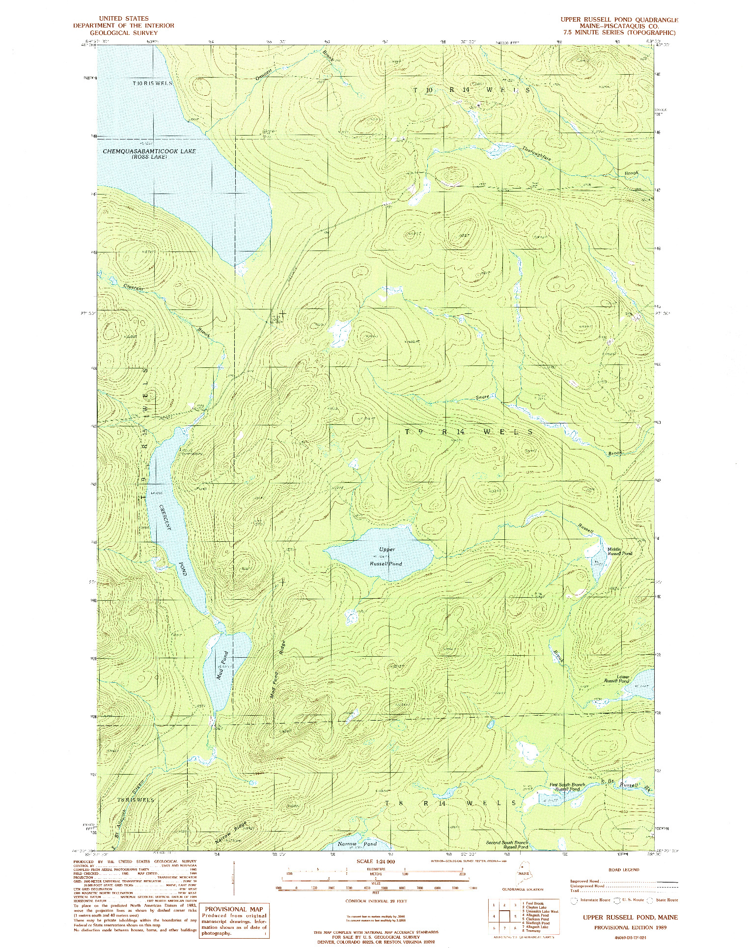USGS 1:24000-SCALE QUADRANGLE FOR UPPER RUSSELL POND, ME 1989