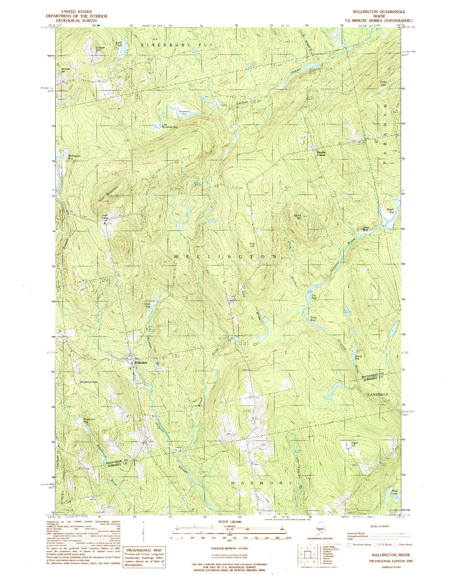 USGS 1:24000-SCALE QUADRANGLE FOR WELLINGTON, ME 1989