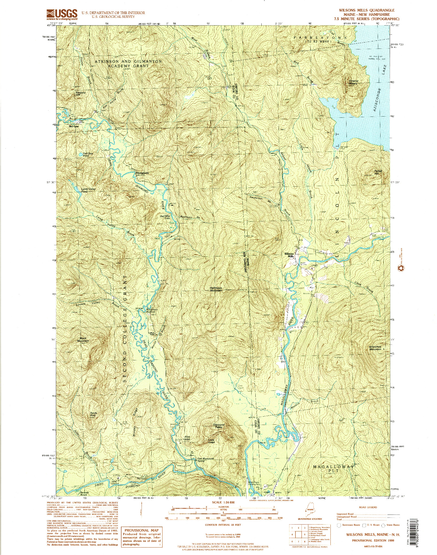 USGS 1:24000-SCALE QUADRANGLE FOR WILLSONS MILLS, ME 1989