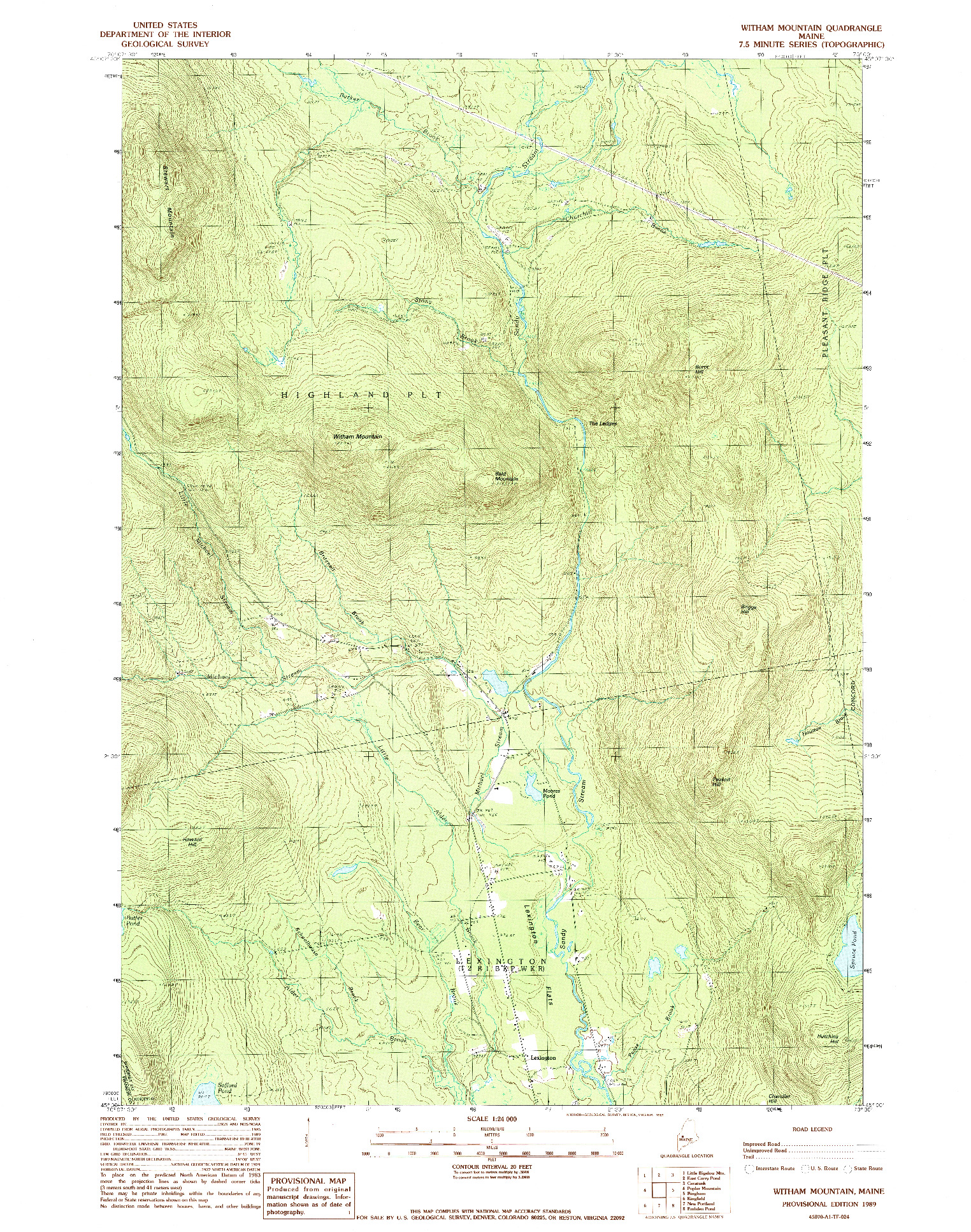USGS 1:24000-SCALE QUADRANGLE FOR WITHAM MTN, ME 1989