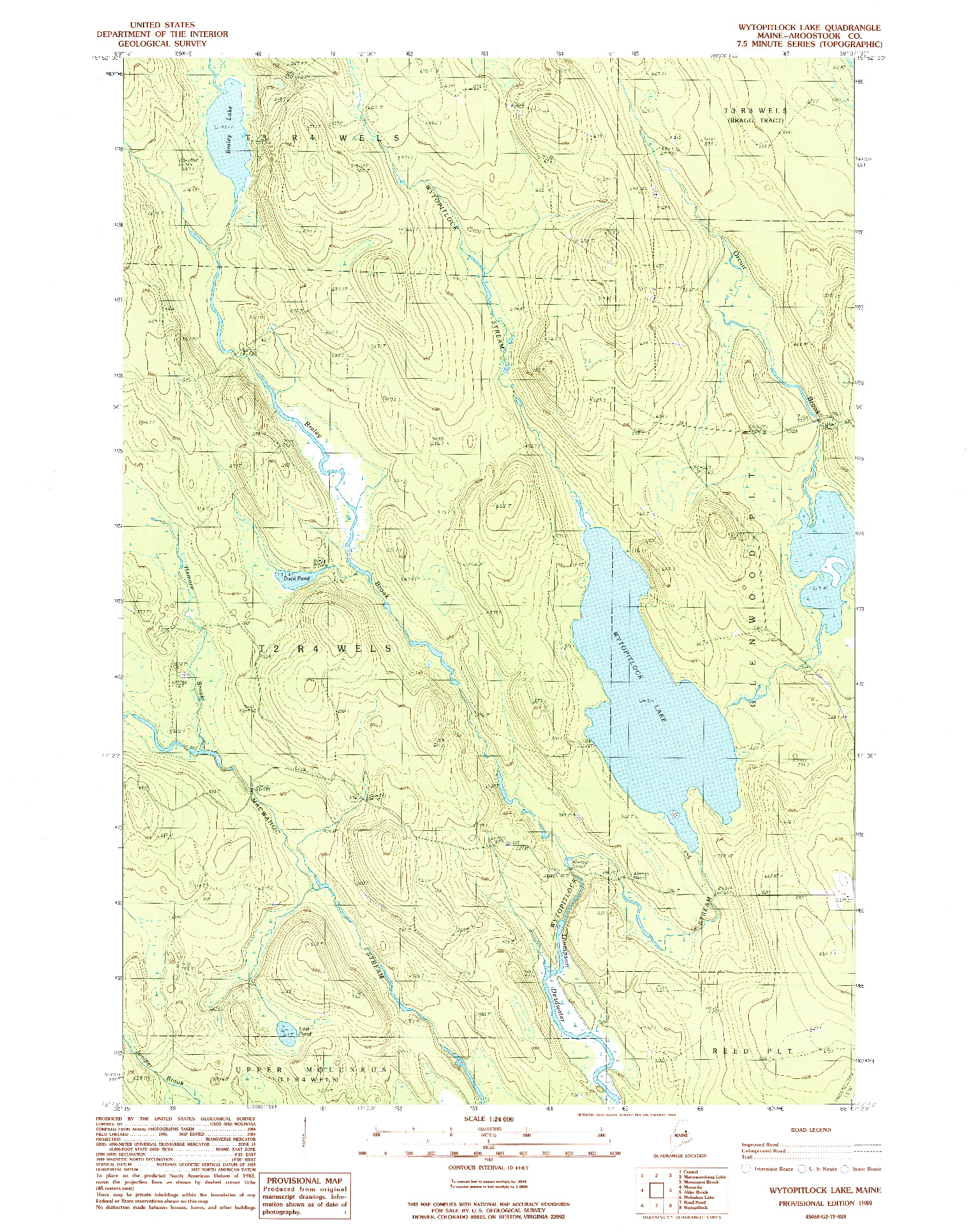USGS 1:24000-SCALE QUADRANGLE FOR WYTOPITLOCK LAKE, ME 1989
