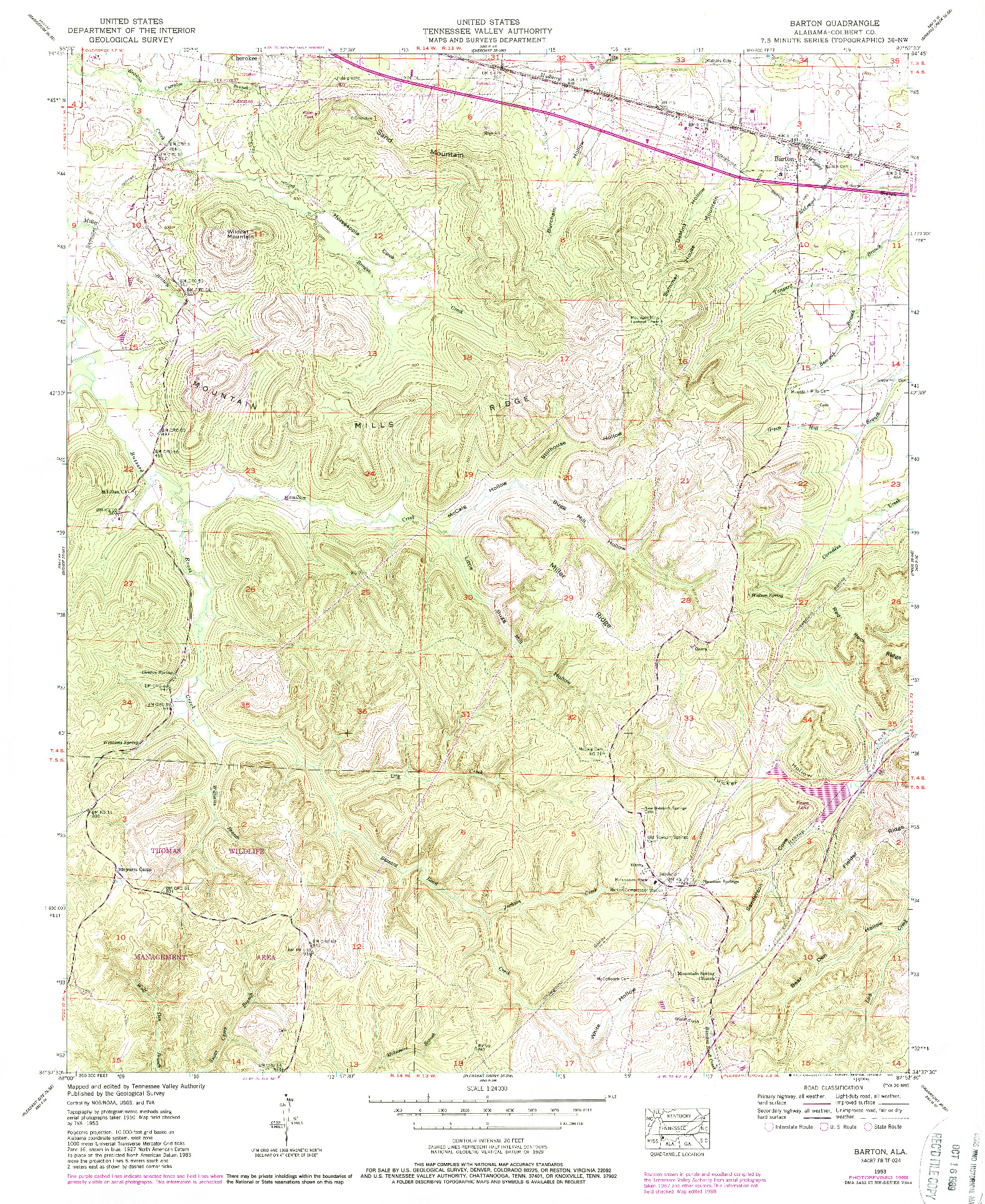 USGS 1:24000-SCALE QUADRANGLE FOR BARTON, AL 1953