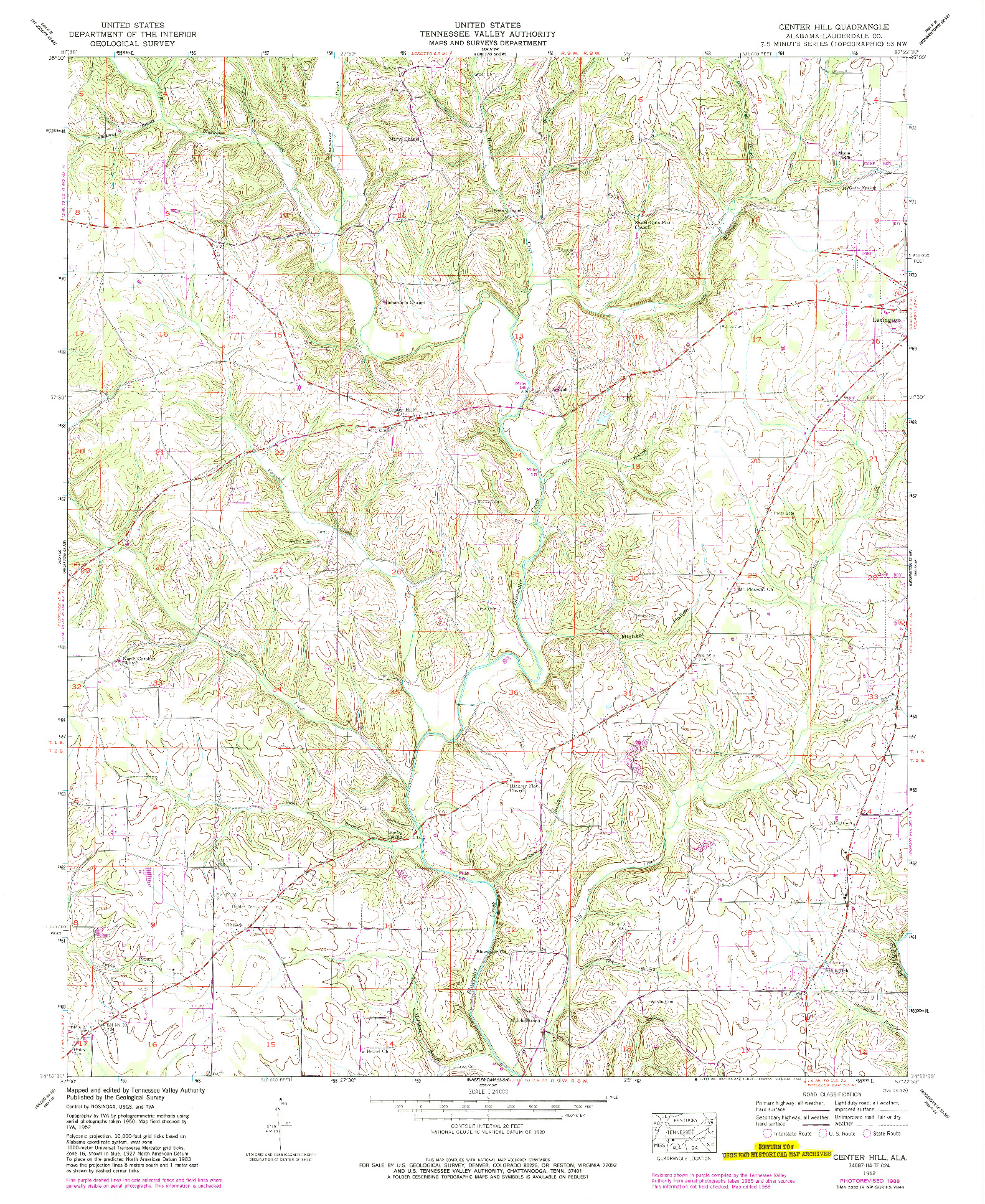 USGS 1:24000-SCALE QUADRANGLE FOR CENTER HILL, AL 1952