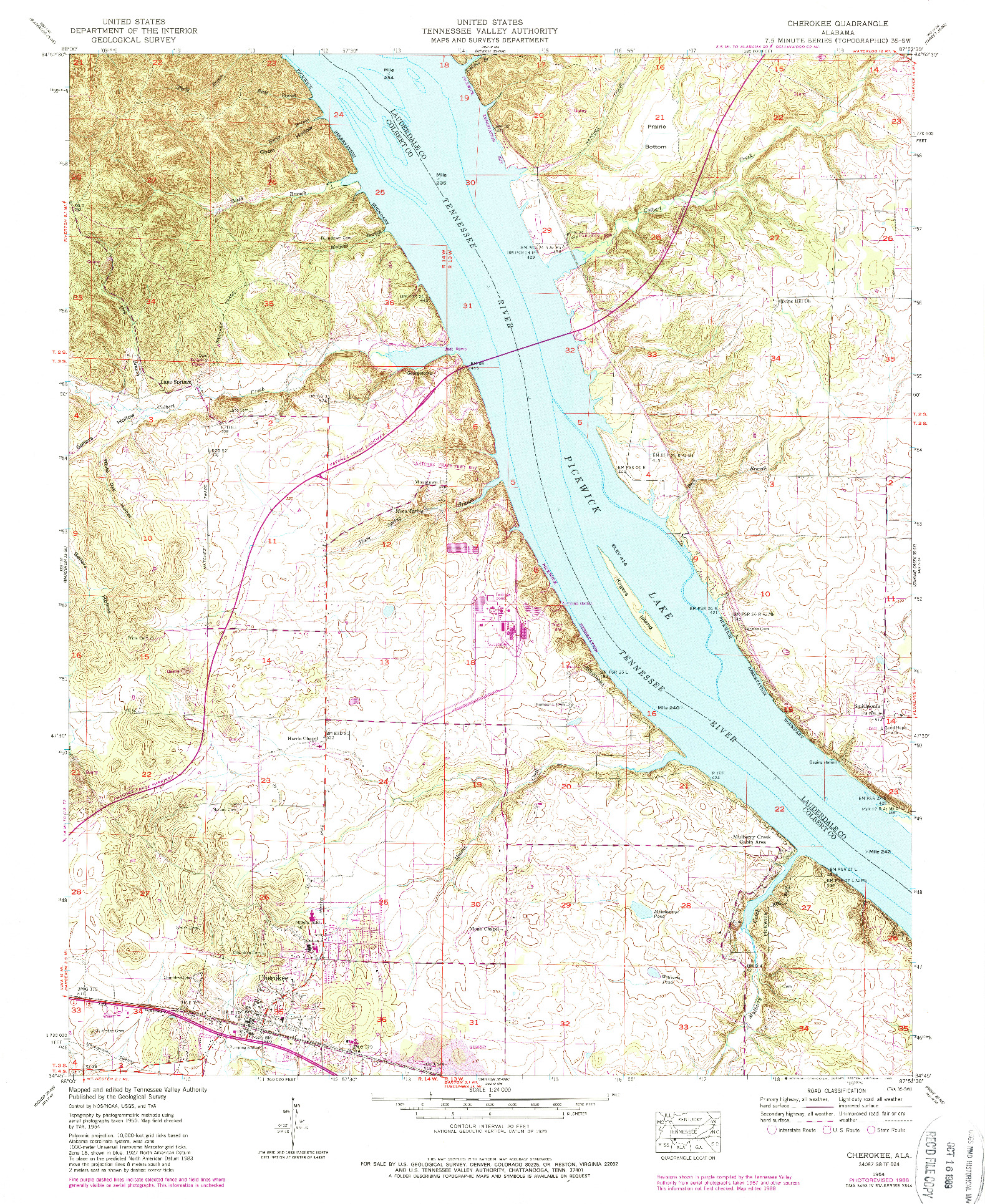 USGS 1:24000-SCALE QUADRANGLE FOR CHEROKEE, AL 1954