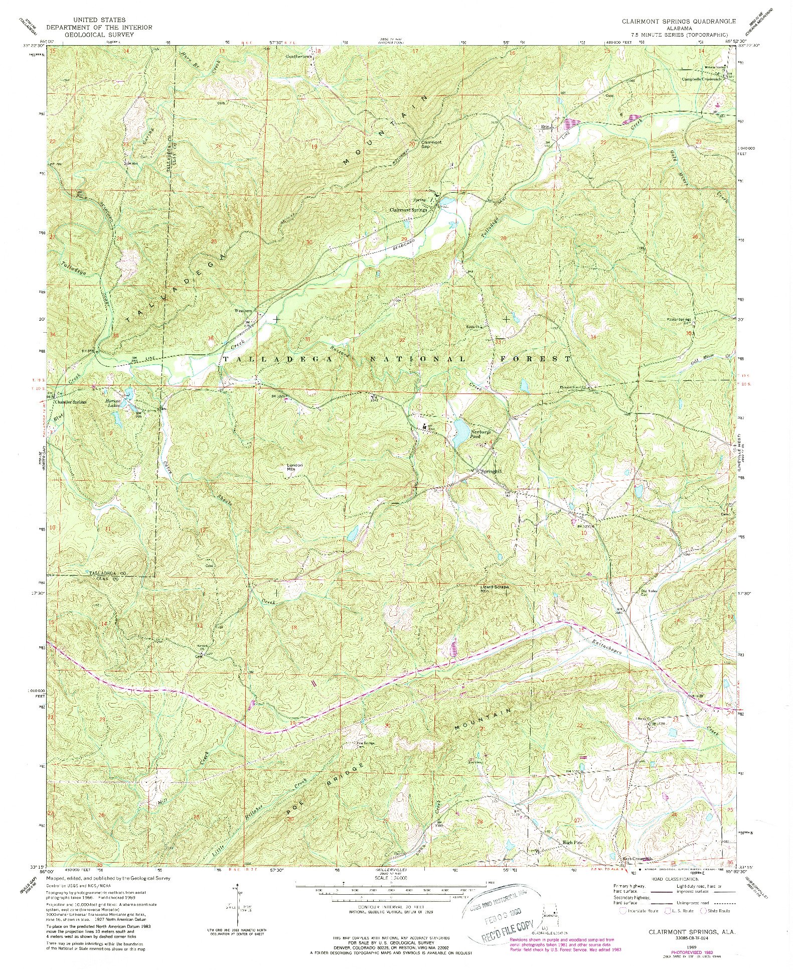 USGS 1:24000-SCALE QUADRANGLE FOR CLAIRMONT SPRINGS, AL 1969